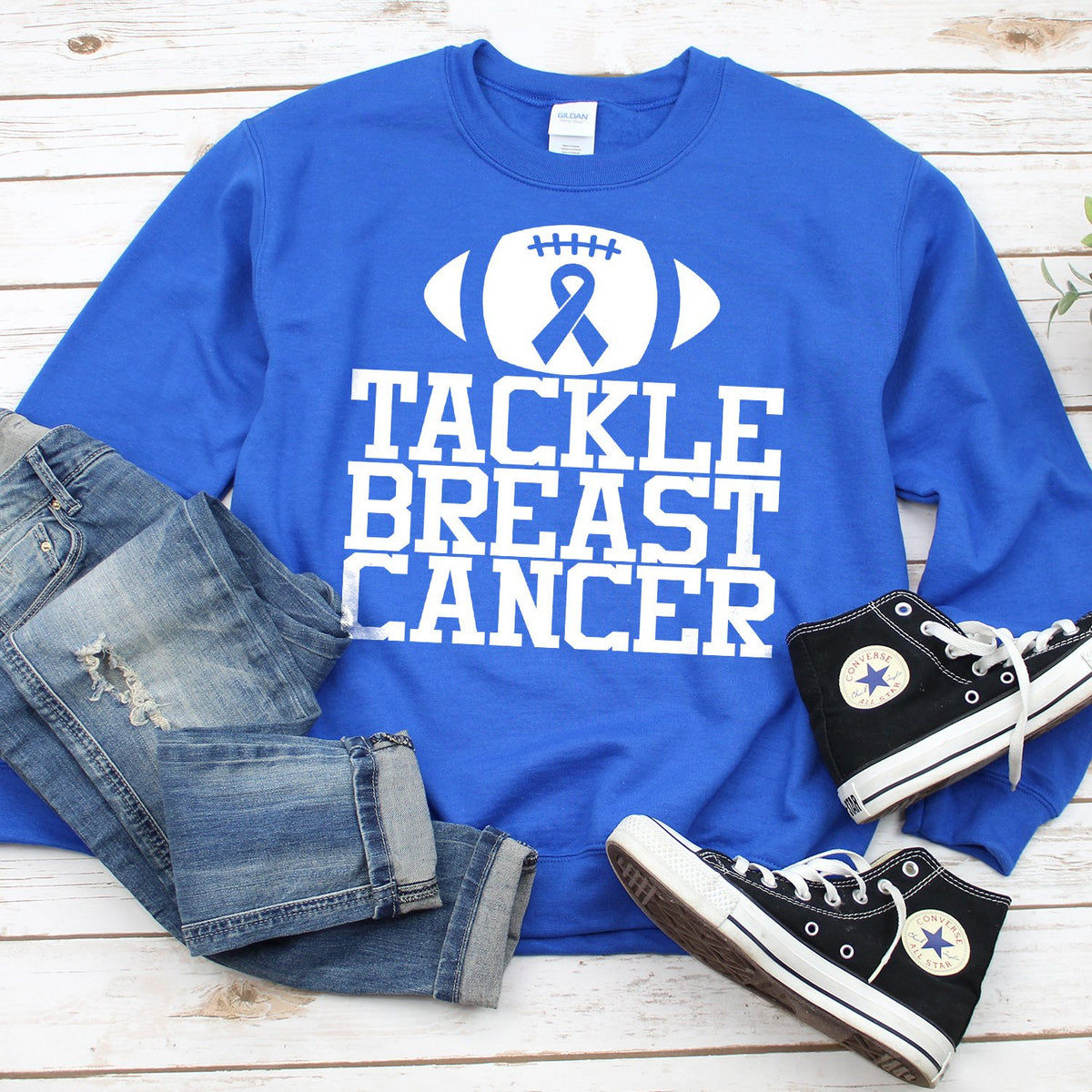 Tackle Breast Cancer - Long Sleeve Heavy Crewneck Sweatshirt