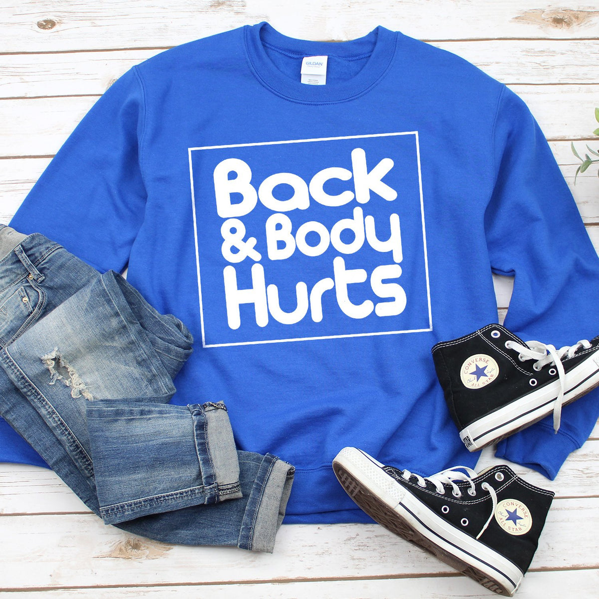Back &amp; Body Hurts - Long Sleeve Heavy Crewneck Sweatshirt