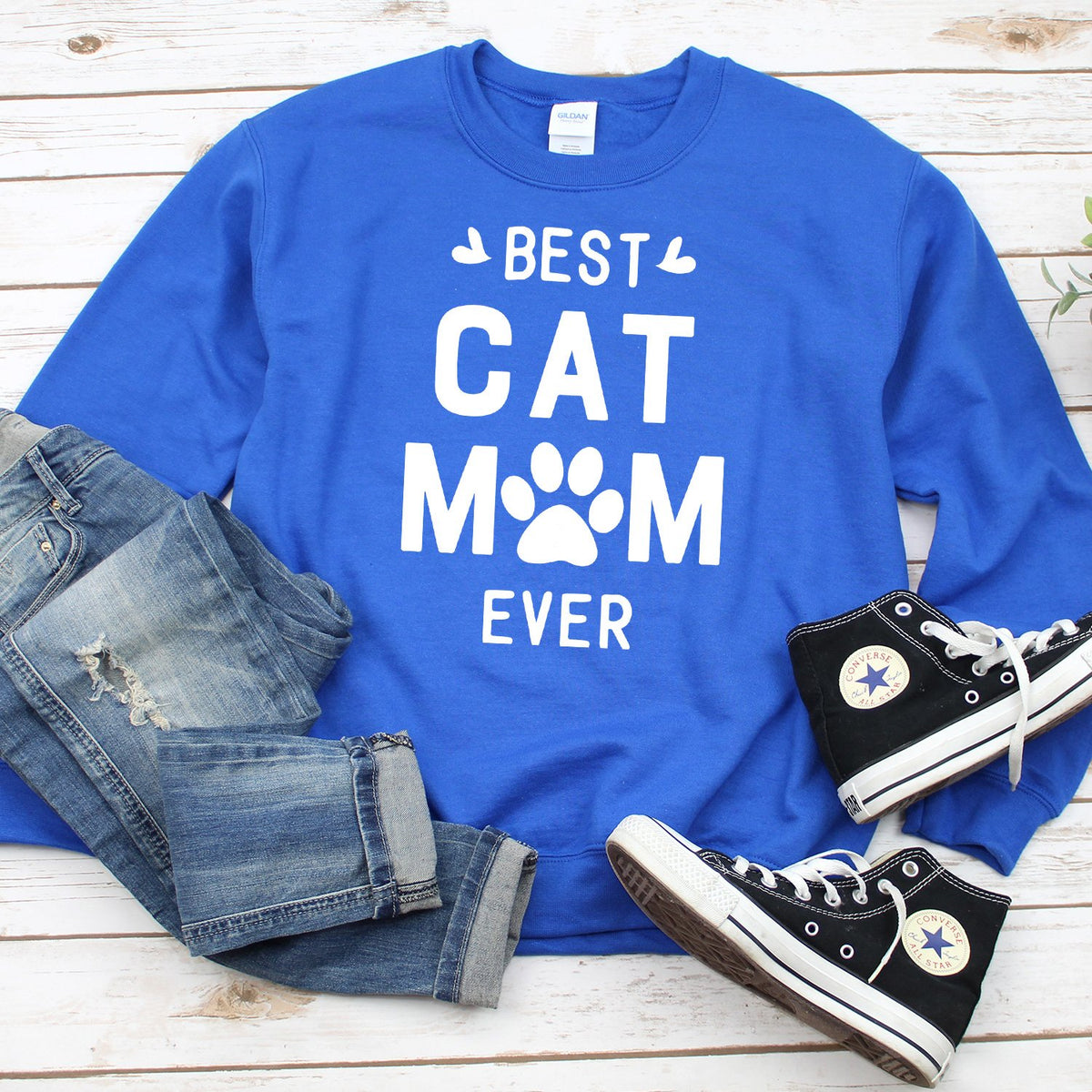 Best Cat Mom Ever - Long Sleeve Heavy Crewneck Sweatshirt