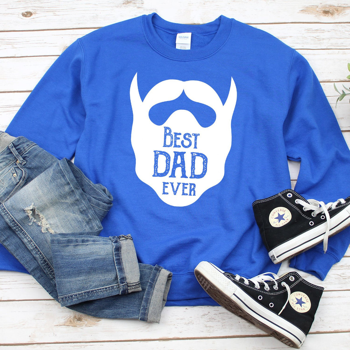 Best Dad Ever Beard - Long Sleeve Heavy Crewneck Sweatshirt