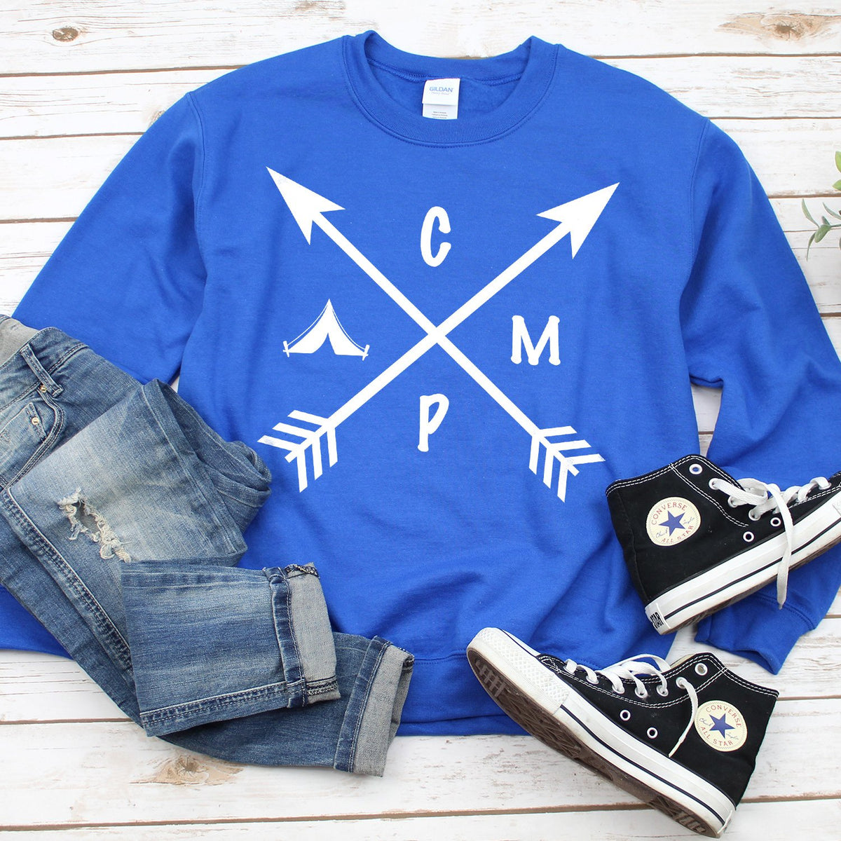 Camp with Arrows - Long Sleeve Heavy Crewneck Sweatshirt