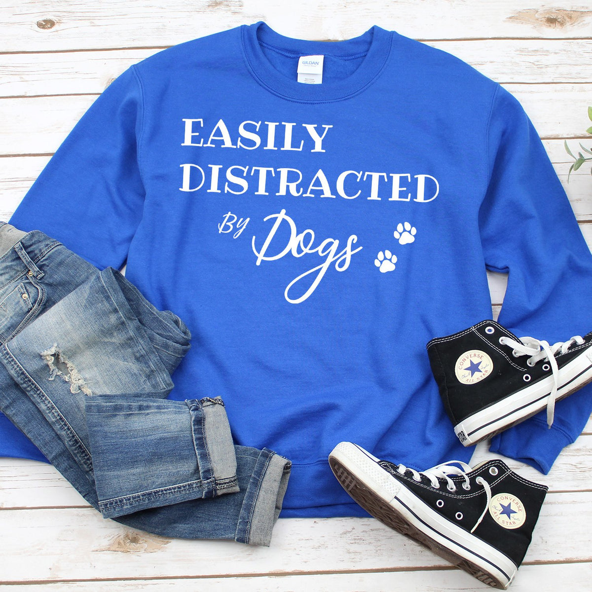 Easily Distracted By Dogs - Long Sleeve Heavy Crewneck Sweatshirt