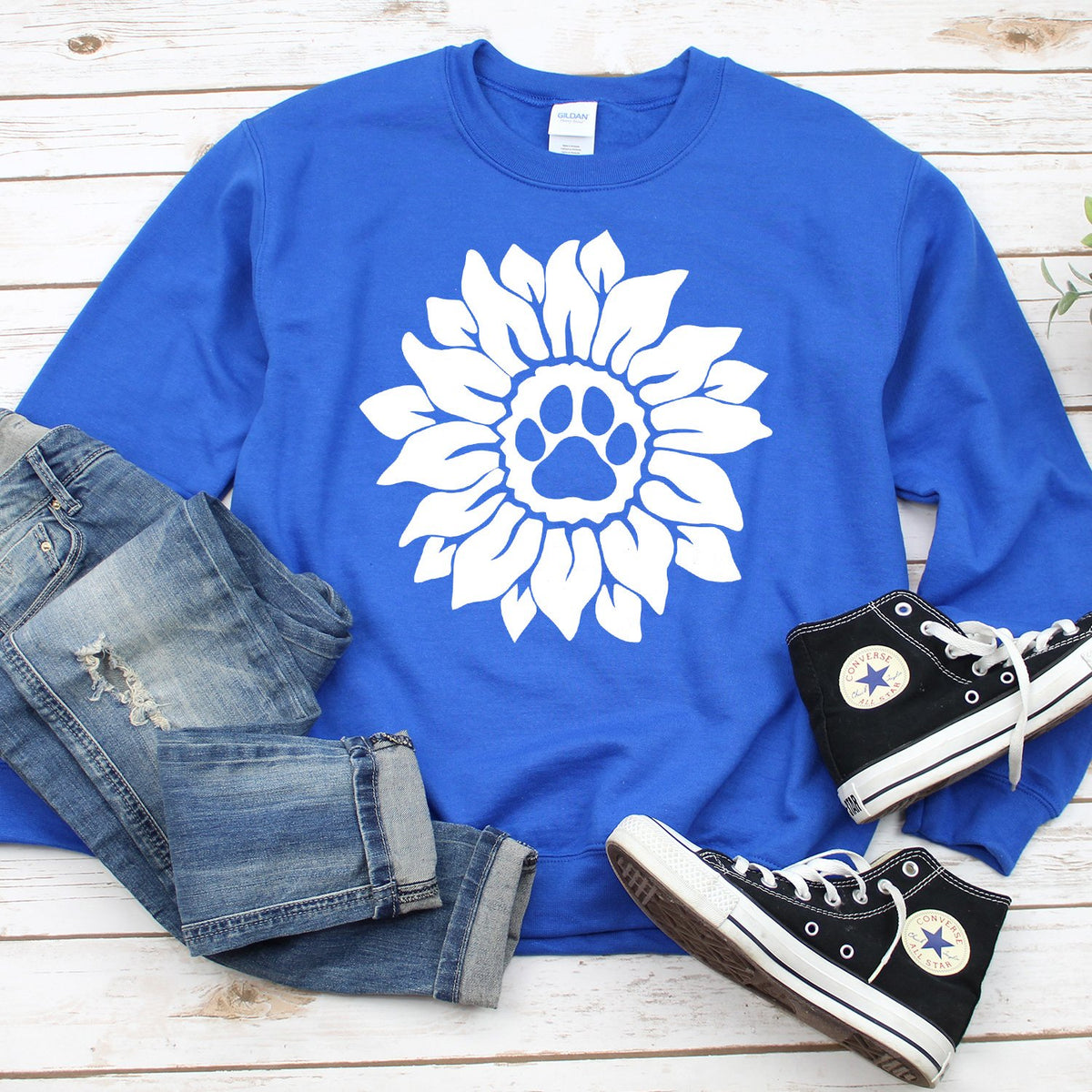 Dog Paw Sunflower - Long Sleeve Heavy Crewneck Sweatshirt