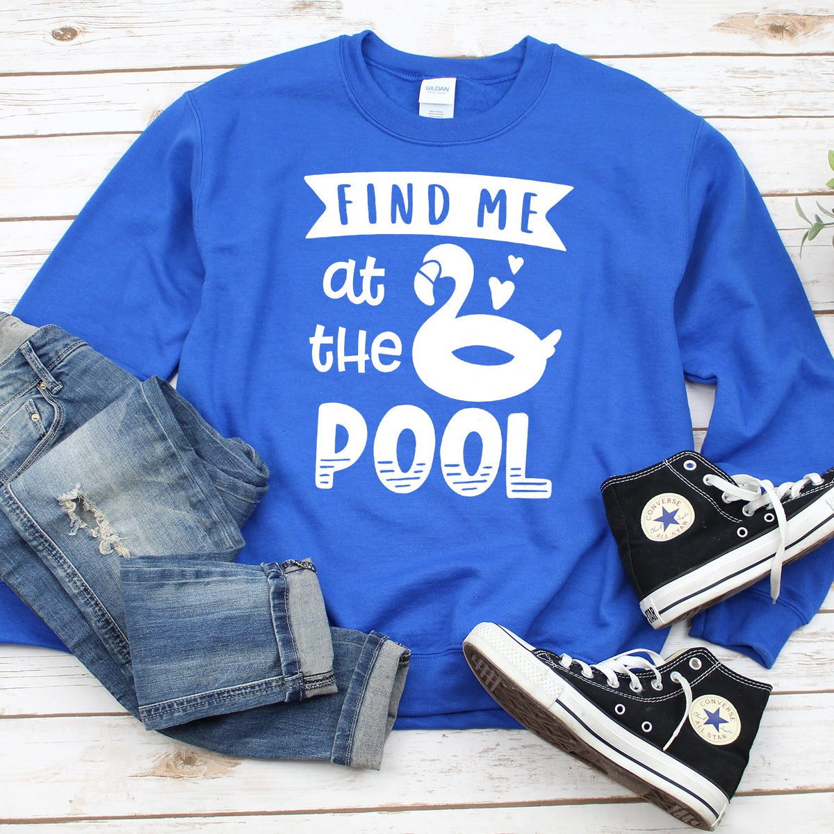 Find Me At The Pool - Long Sleeve Heavy Crewneck Sweatshirt
