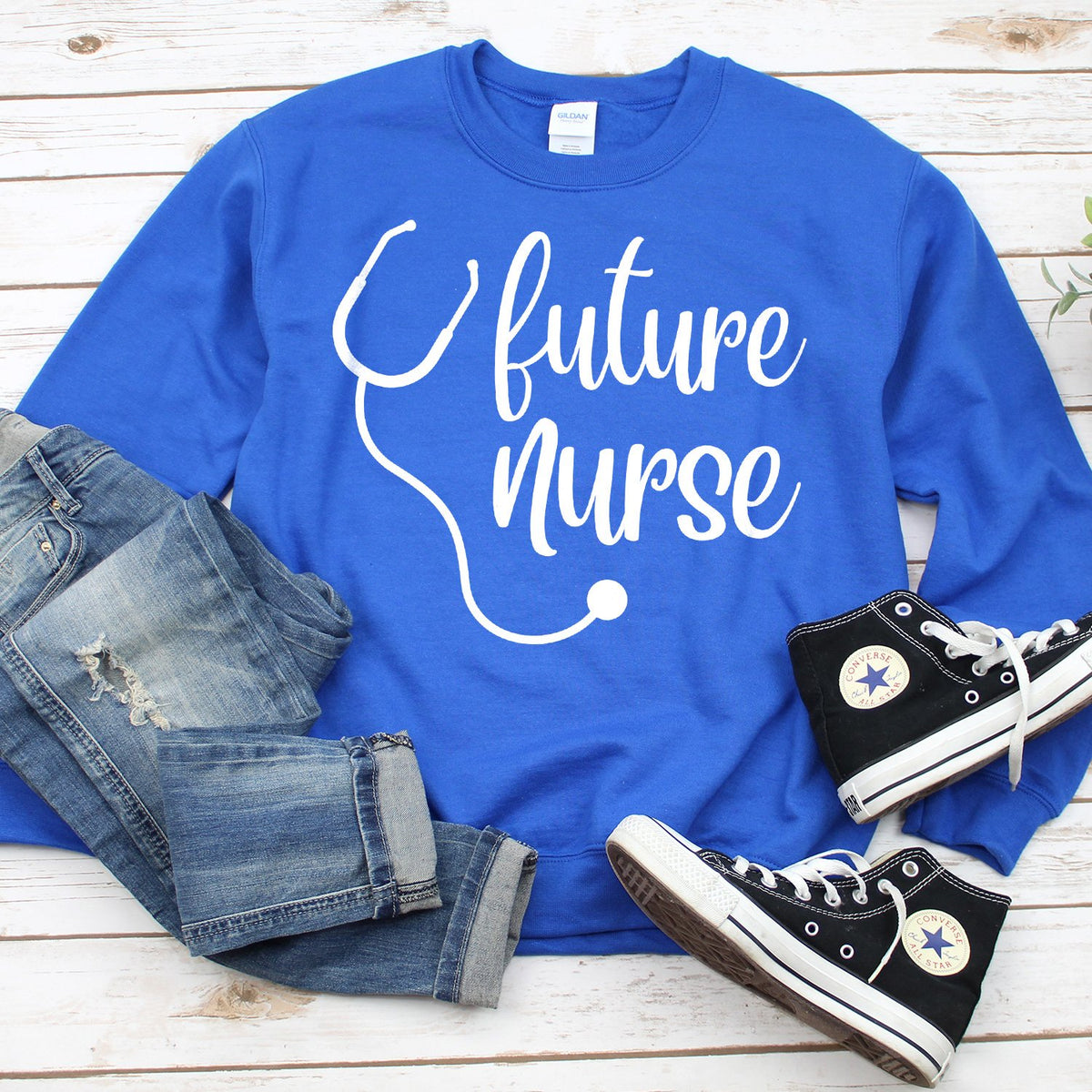 Future Nurse with Stethoscope - Long Sleeve Heavy Crewneck Sweatshirt