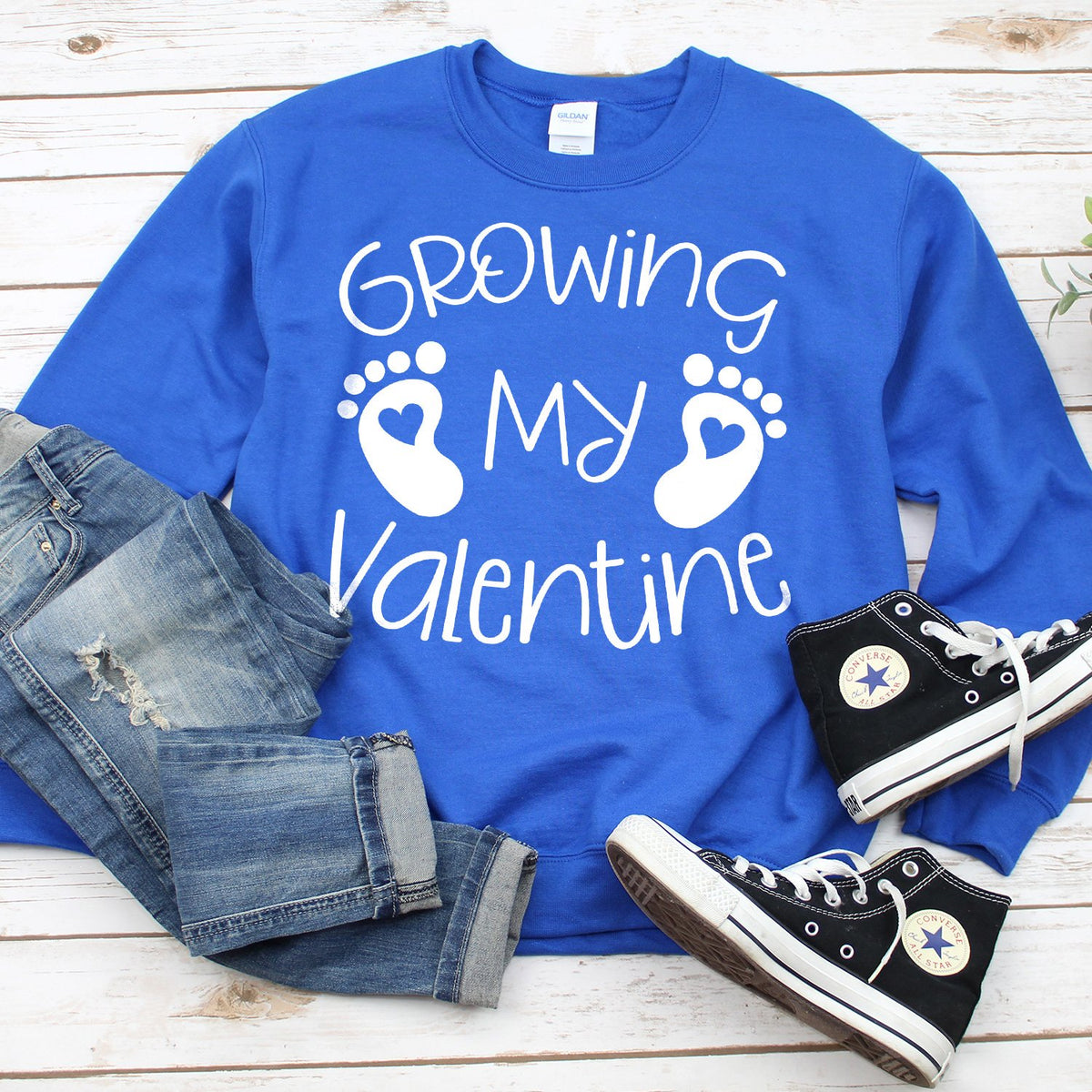 Growing My Valentine - Long Sleeve Heavy Crewneck Sweatshirt