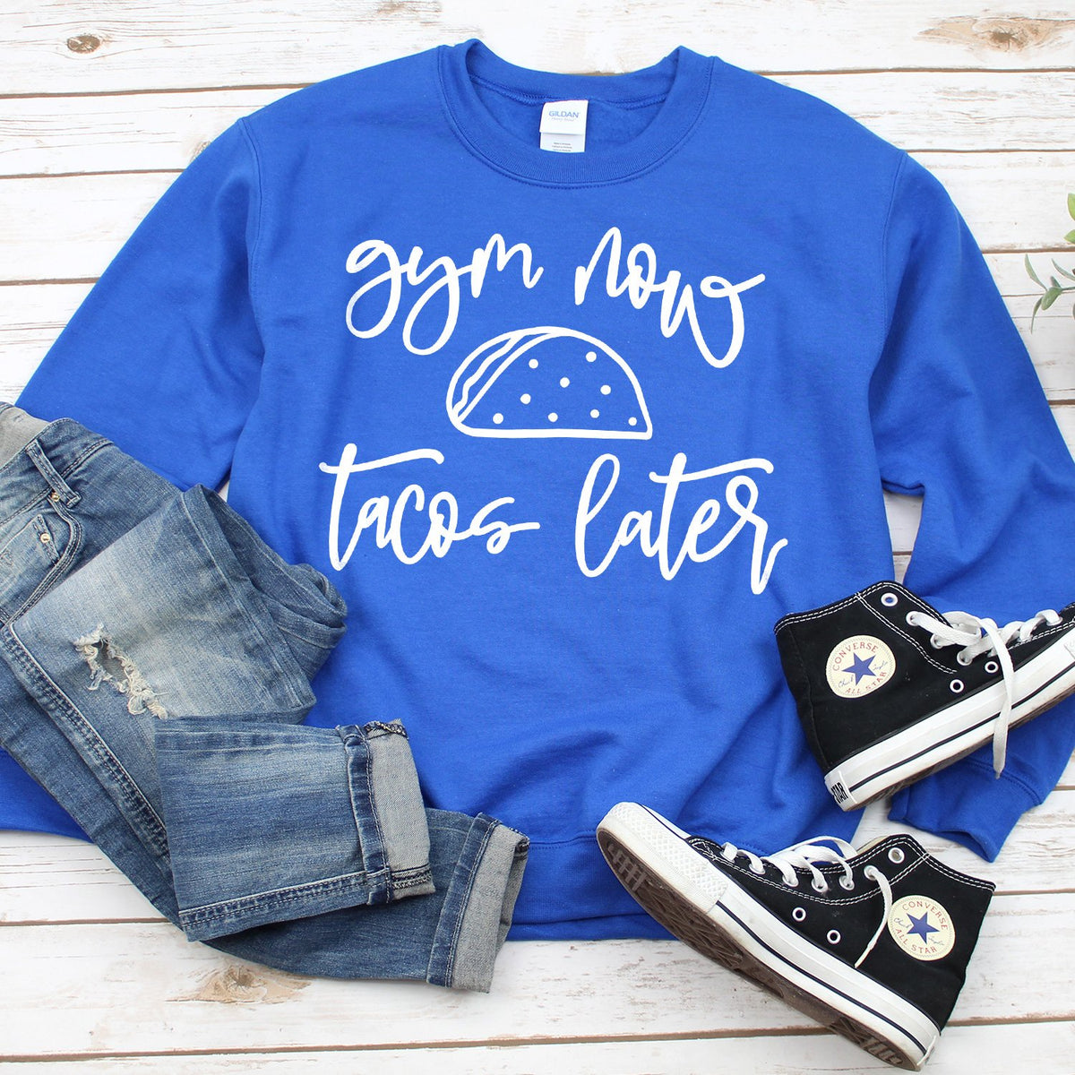 Gym Now Tacos Later - Long Sleeve Heavy Crewneck Sweatshirt
