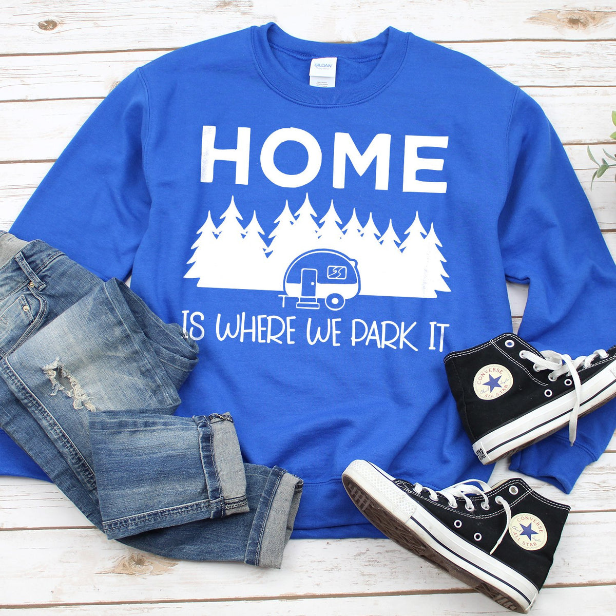 Home Is Where We Park It - Long Sleeve Heavy Crewneck Sweatshirt