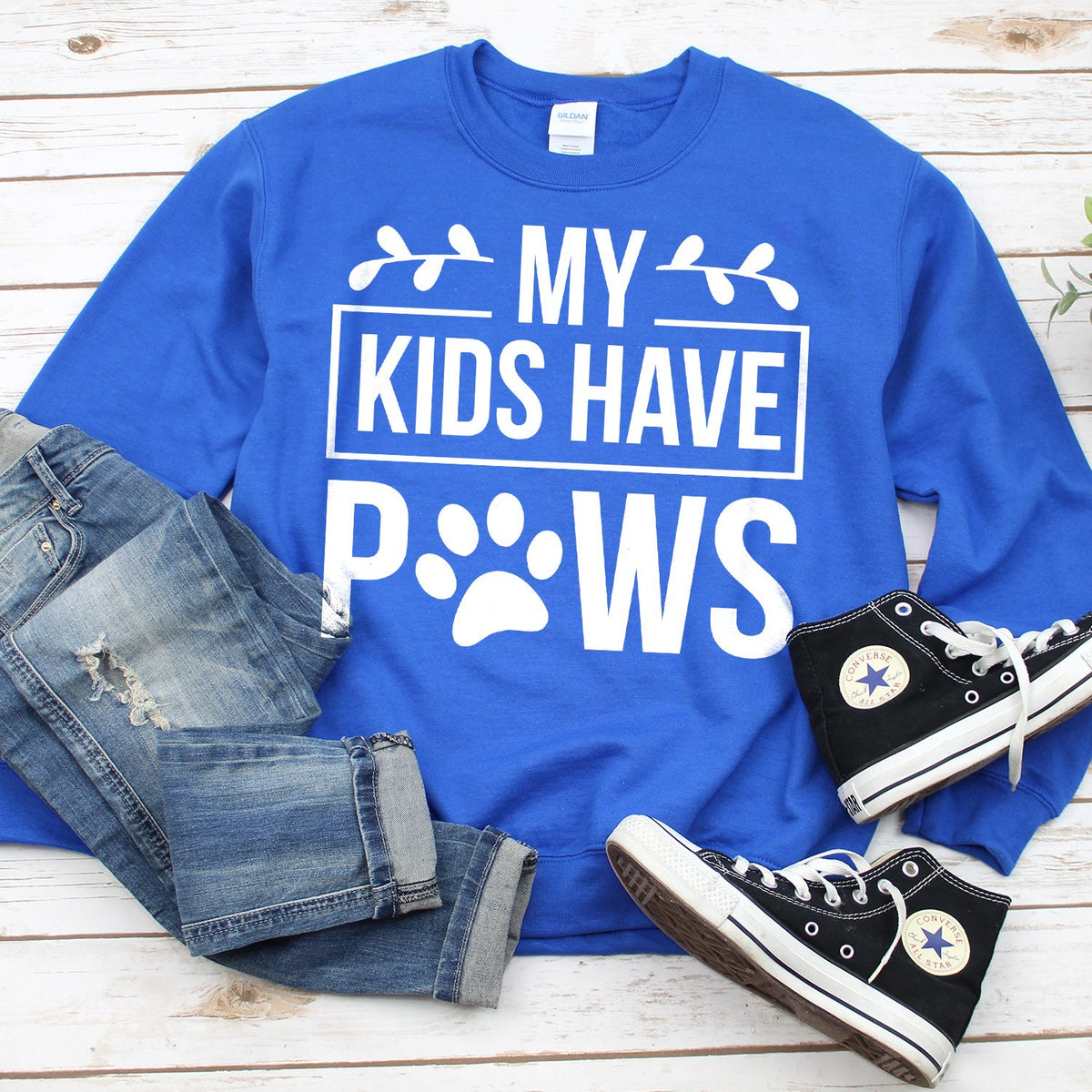 My Kids Have Paws - Long Sleeve Heavy Crewneck Sweatshirt