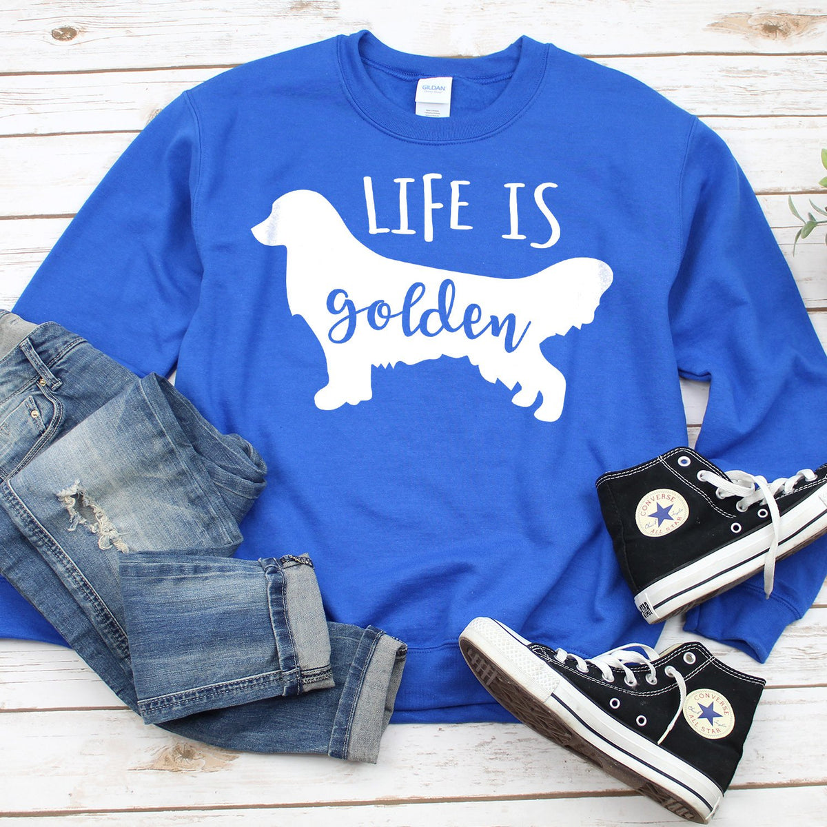 Life is Golden Retriever - Long Sleeve Heavy Crewneck Sweatshirt