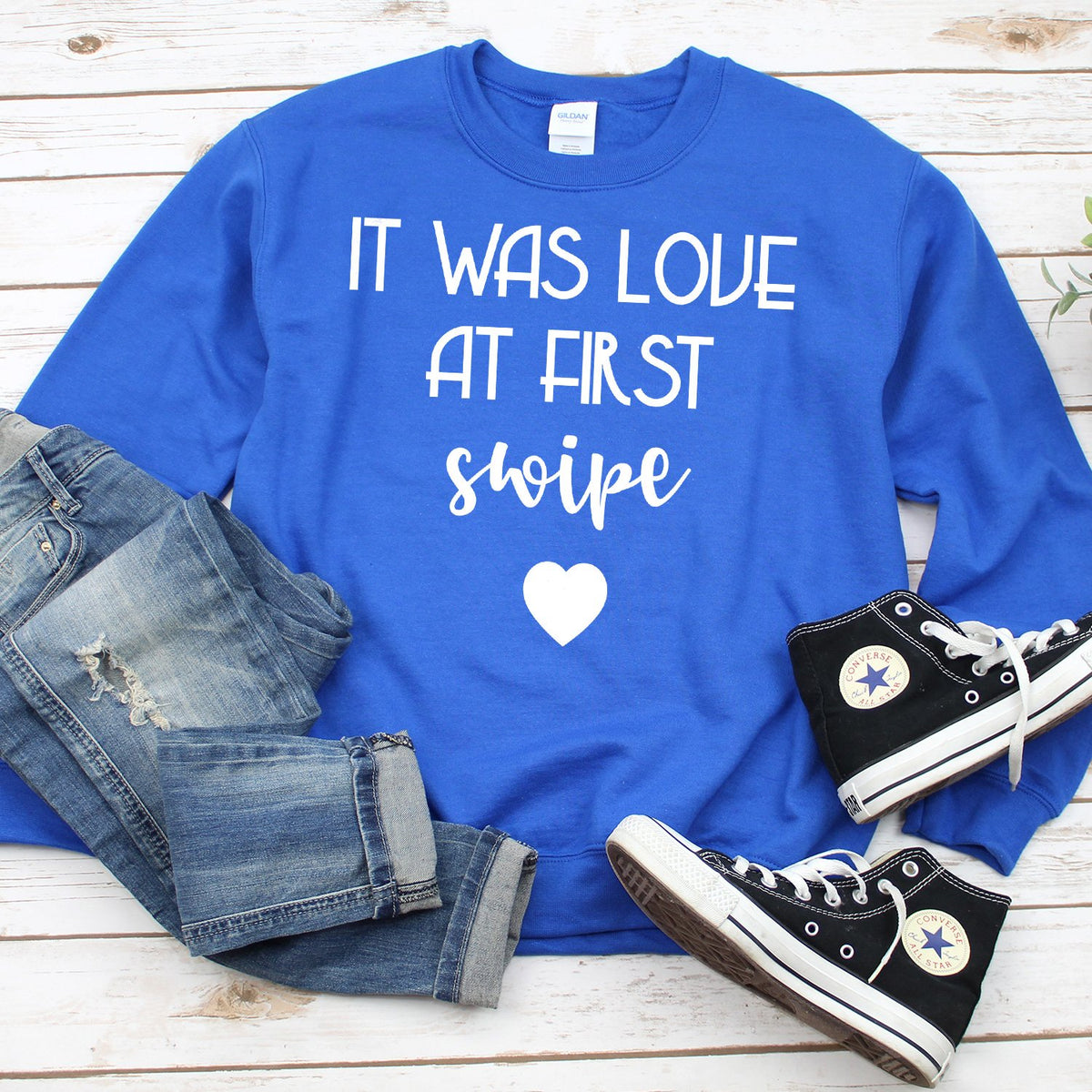 It Was Love at First Swipe - Long Sleeve Heavy Crewneck Sweatshirt