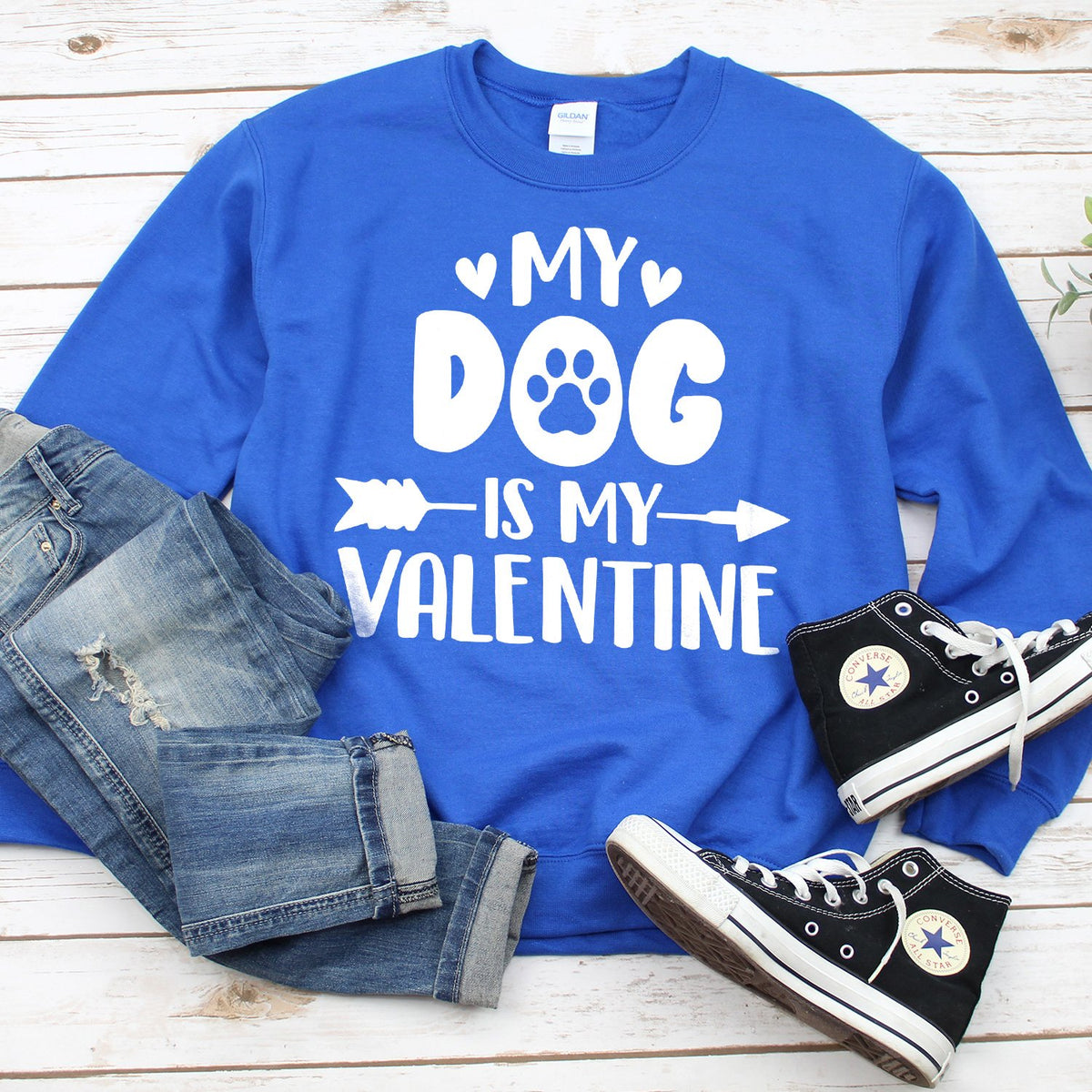 My Dog Is My Valentine - Long Sleeve Heavy Crewneck Sweatshirt