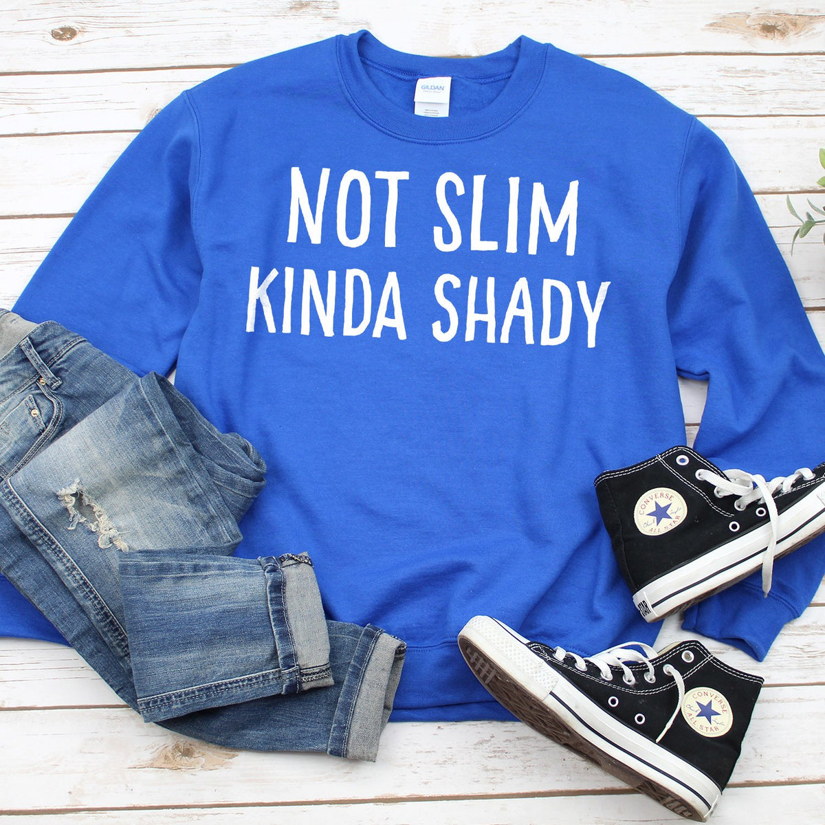 Not Slim Kinda Shady - Long Sleeve Heavy Crewneck Sweatshirt