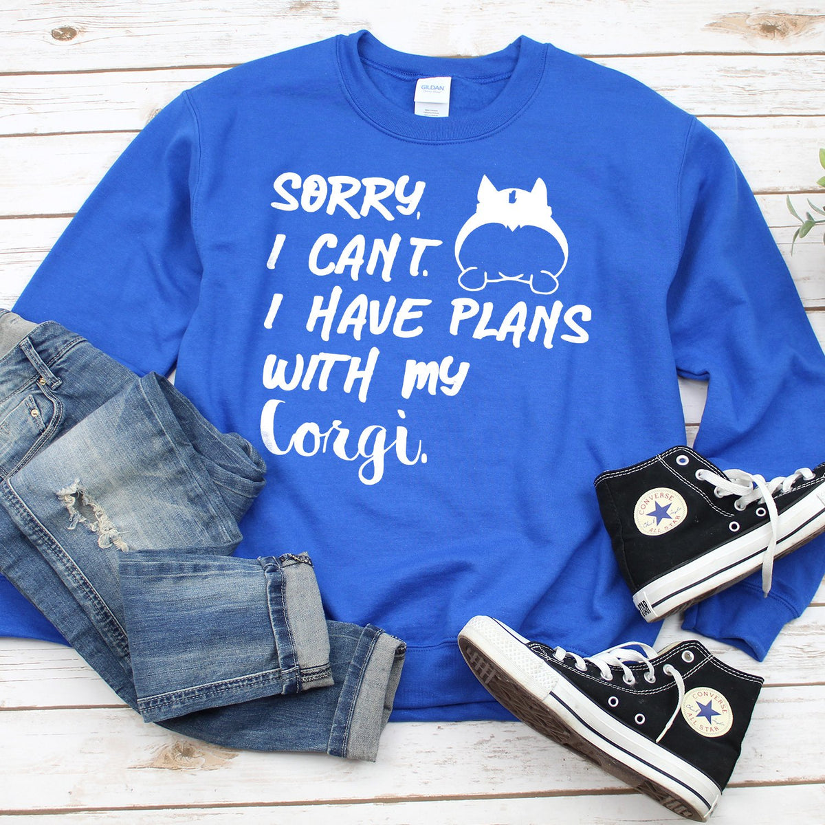 Sorry I Can&#39;t I Have Plans with My Corgi - Long Sleeve Heavy Crewneck Sweatshirt