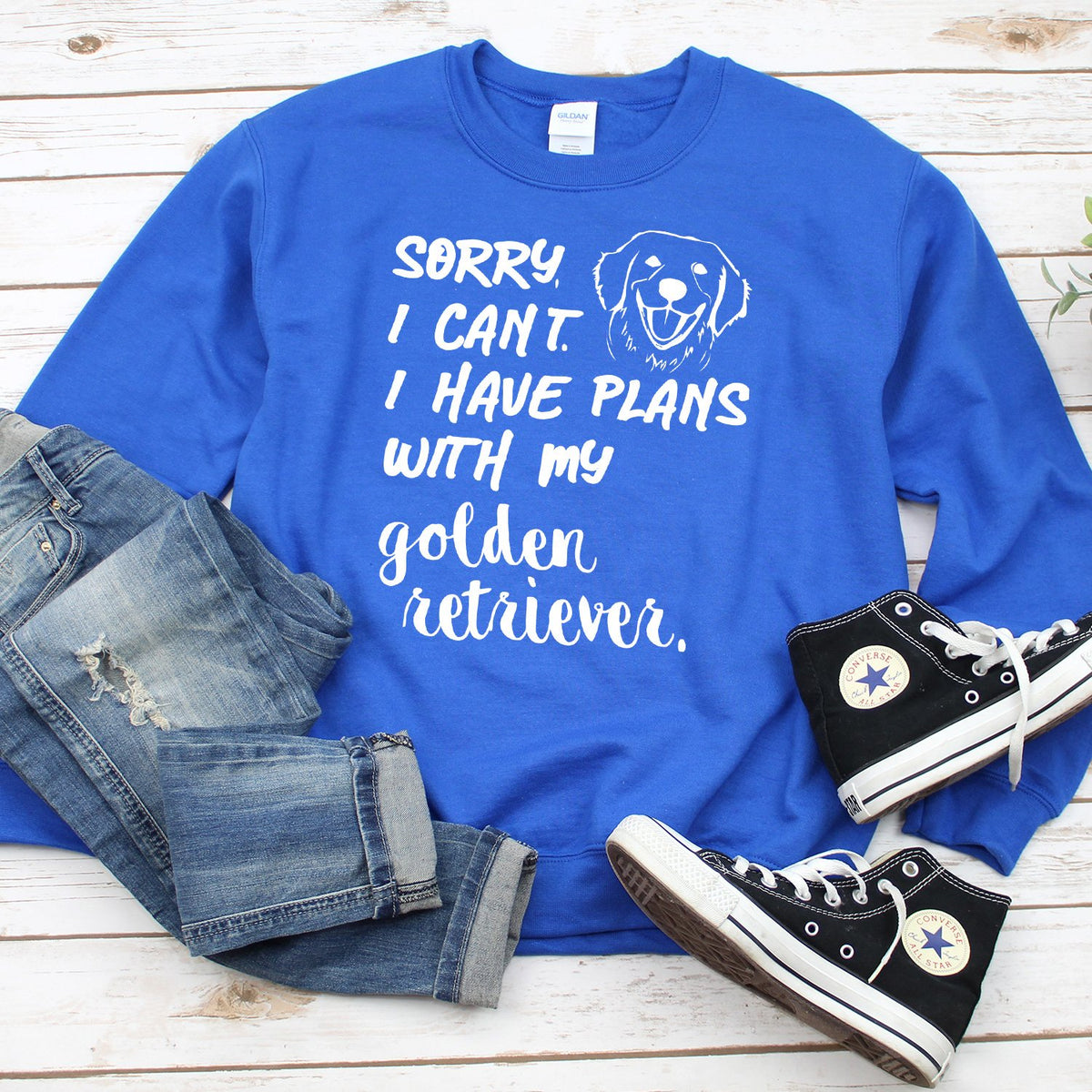 Sorry I Can&#39;t I Have Plans with My Golden Retriever - Long Sleeve Heavy Crewneck Sweatshirt