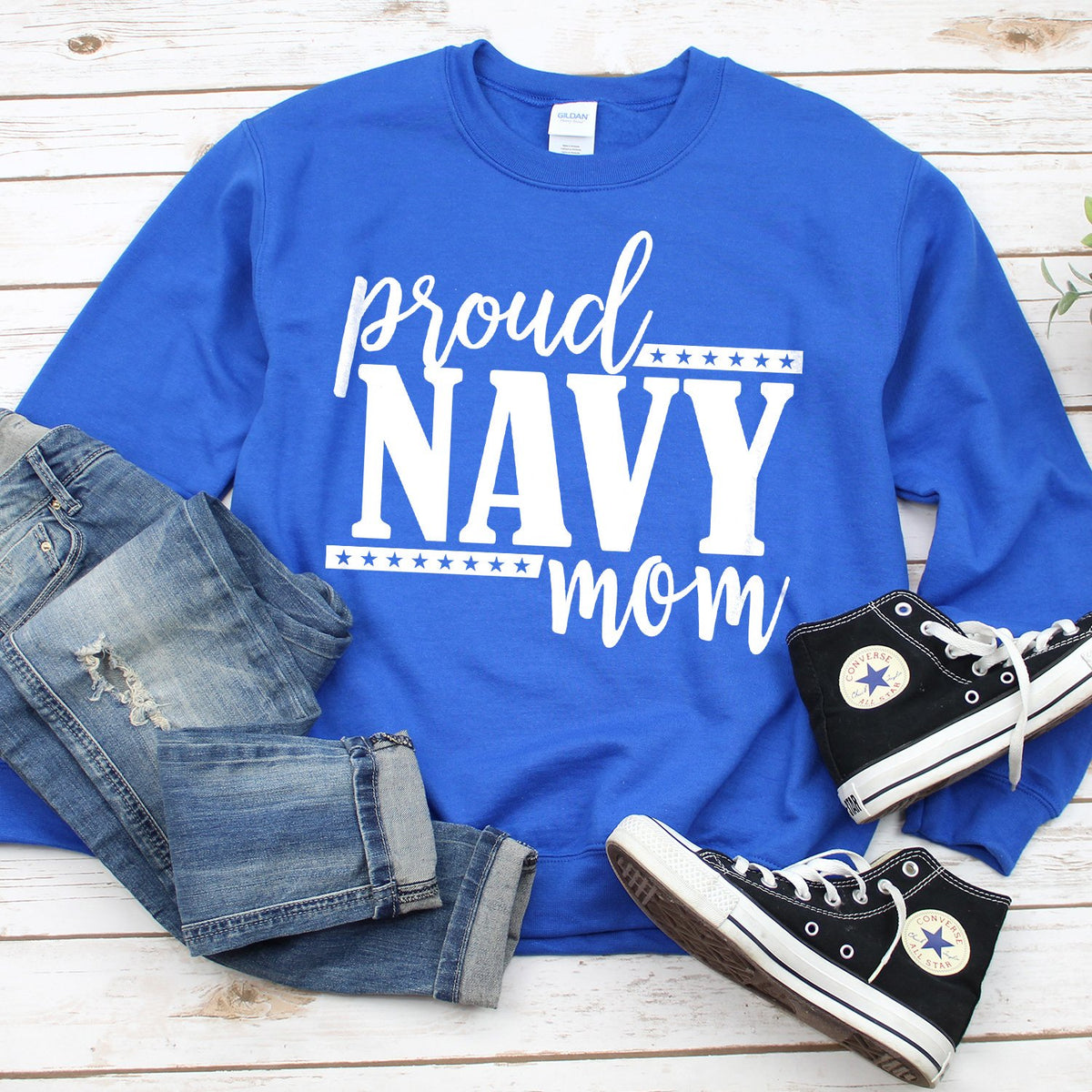 Proud Navy Mom - Long Sleeve Heavy Crewneck Sweatshirt