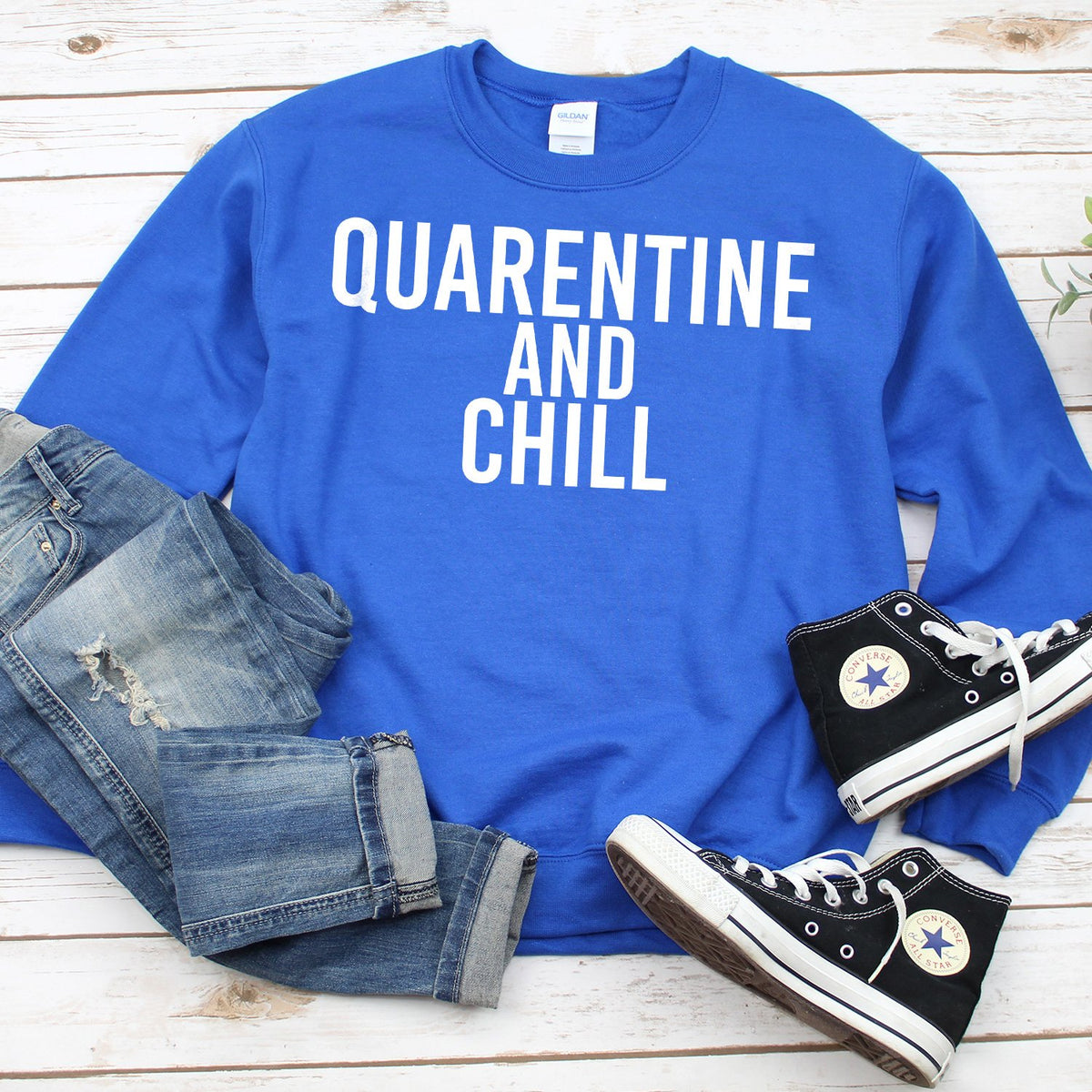 Quarantine and Chill - Long Sleeve Heavy Crewneck Sweatshirt