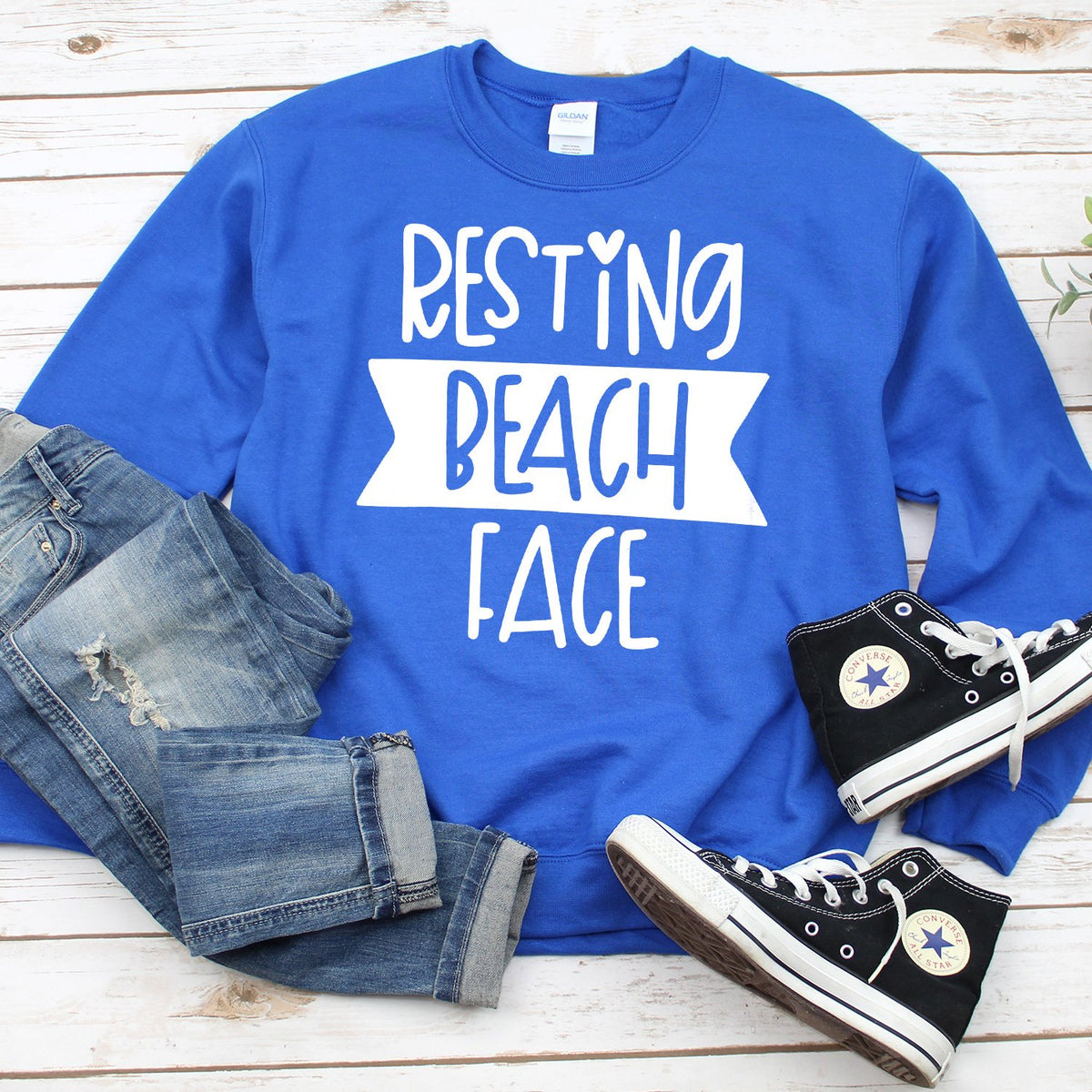 Resting Beach Face - Long Sleeve Heavy Crewneck Sweatshirt