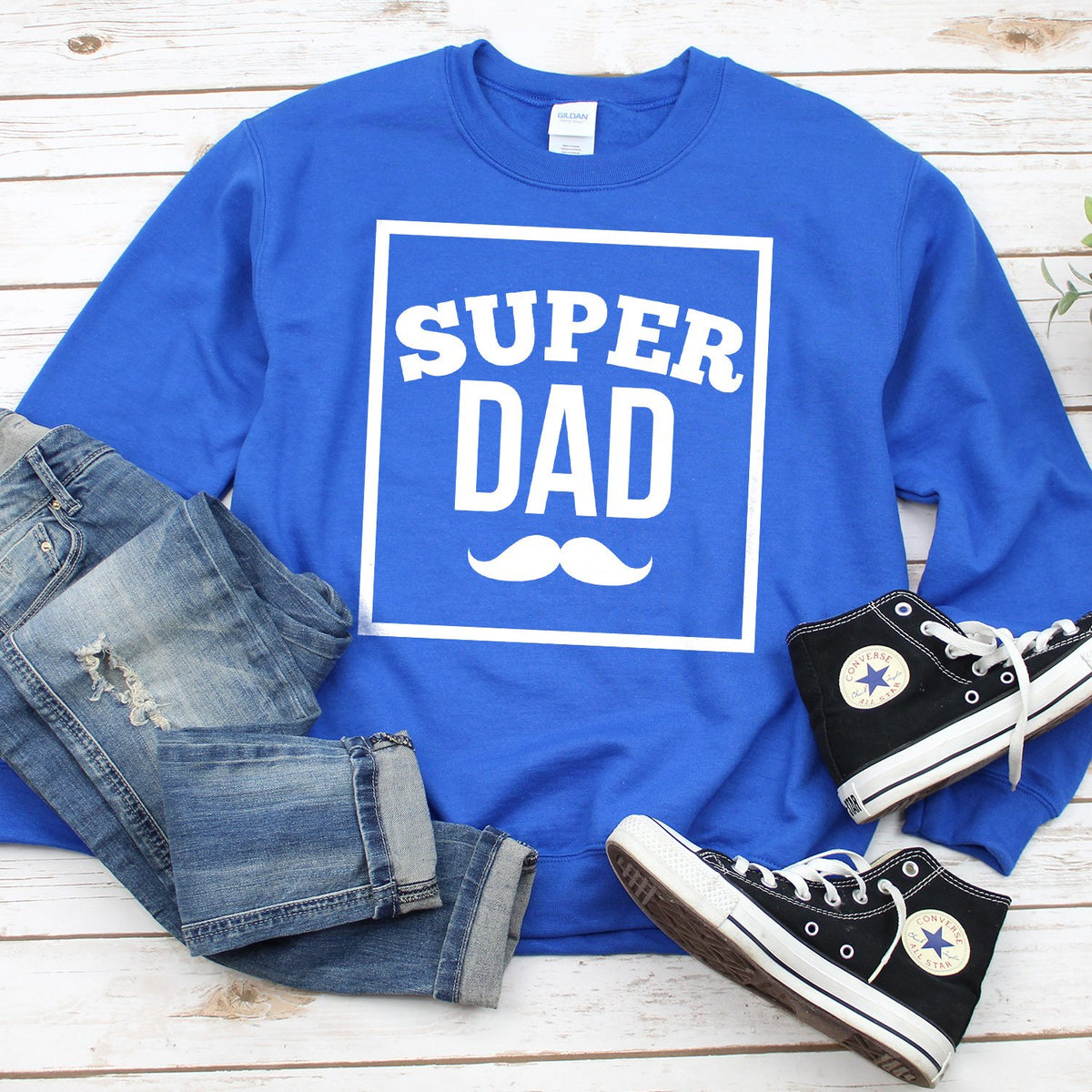 Super Dad Mustache - Long Sleeve Heavy Crewneck Sweatshirt