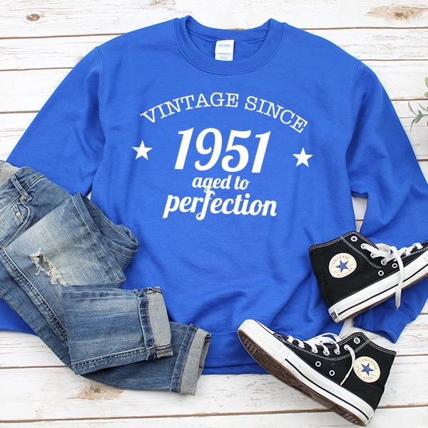 Vintage Since 1951 Aged to Perfection 70 Years Old - Long Sleeve Heavy Crewneck Sweatshirt