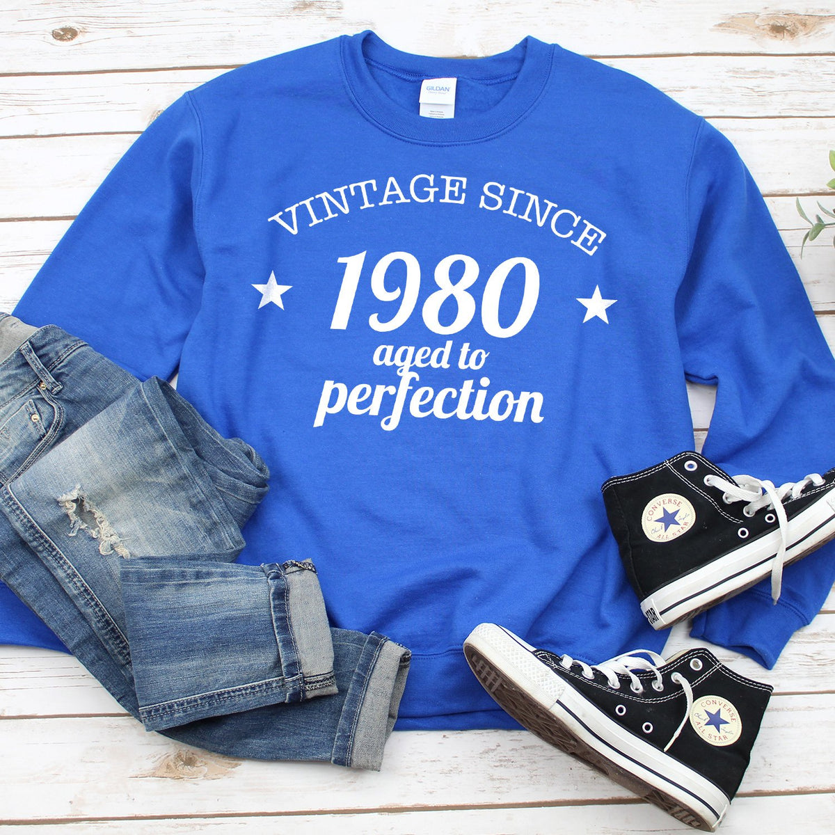 Vintage Since 1980 Aged to Perfection - Long Sleeve Heavy Crewneck Sweatshirt