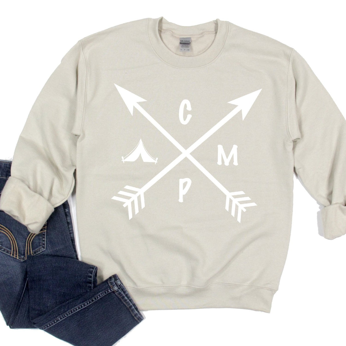 Camp with Arrows - Long Sleeve Heavy Crewneck Sweatshirt