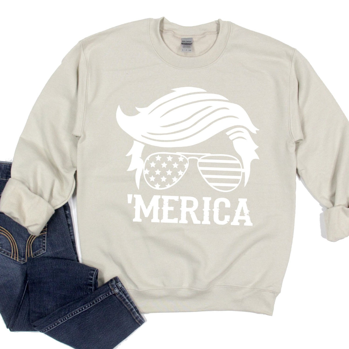 Trump Merica Glasses - Long Sleeve Heavy Crewneck Sweatshirt