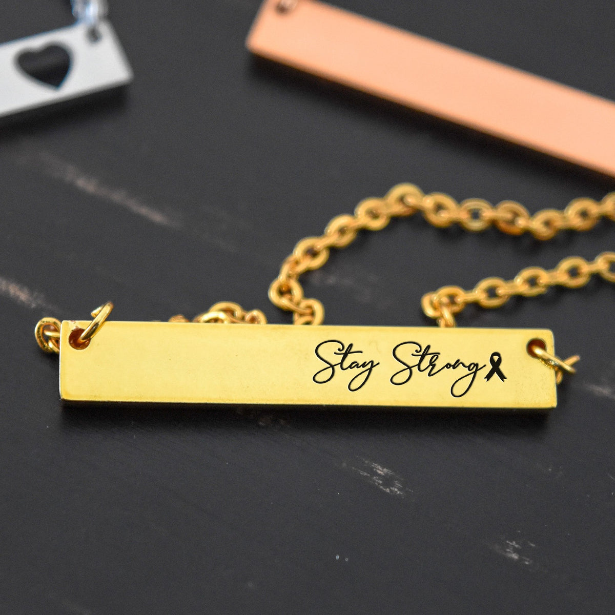 StayStrongBCA Cancer Awareness Stay Strong - Engraved Necklace