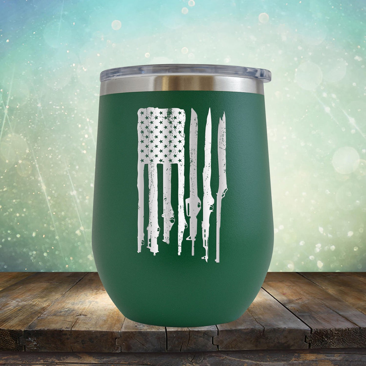 American Flag with Guns - Stemless Wine Cup