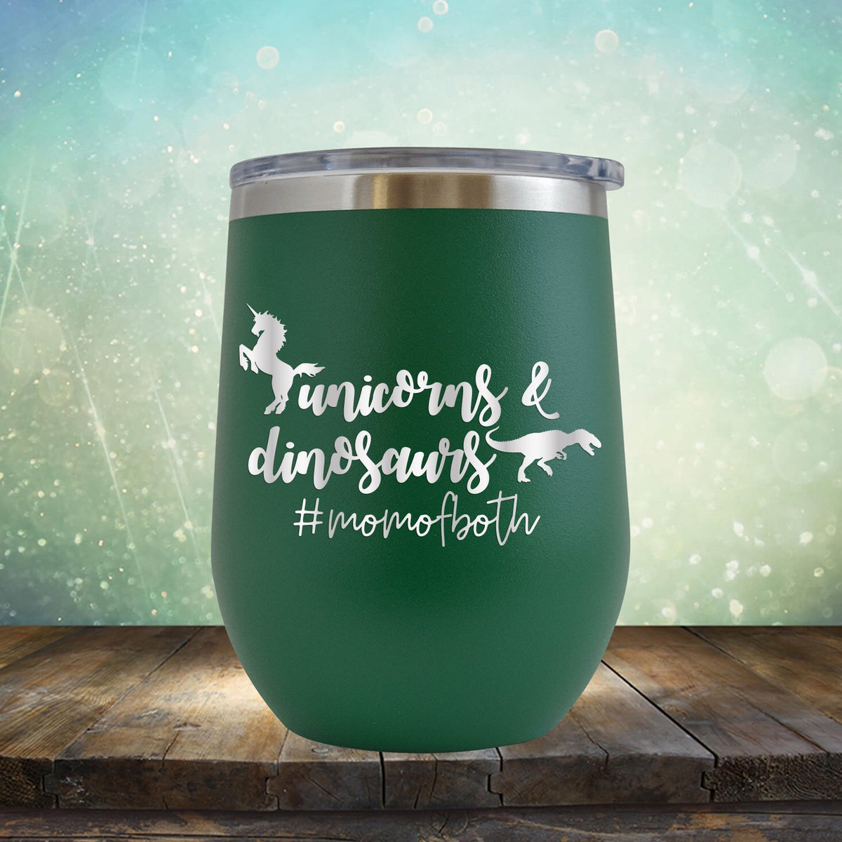 Unicorns and Dinosaurs #momofboth - Stemless Wine Cup