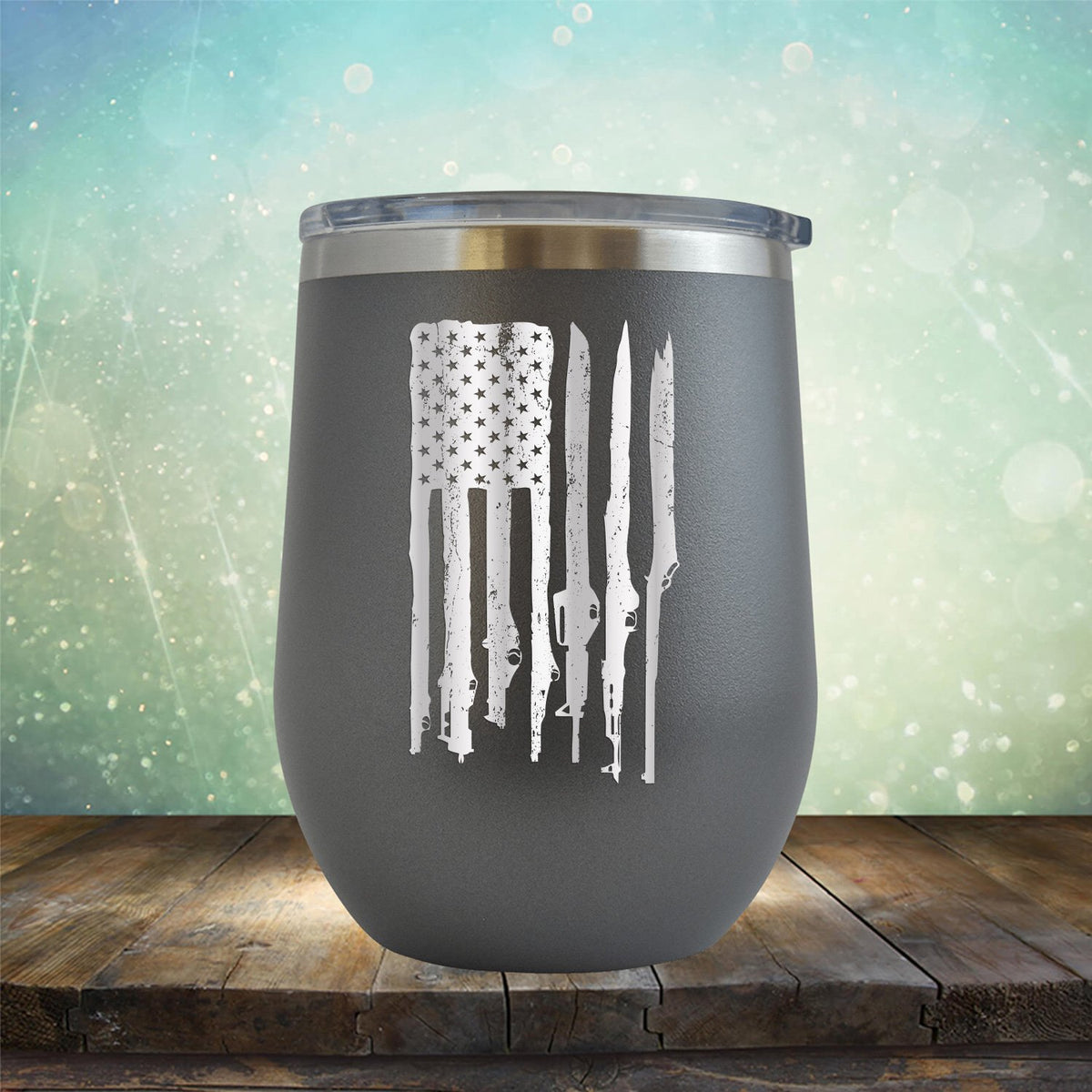 American Flag with Guns - Stemless Wine Cup