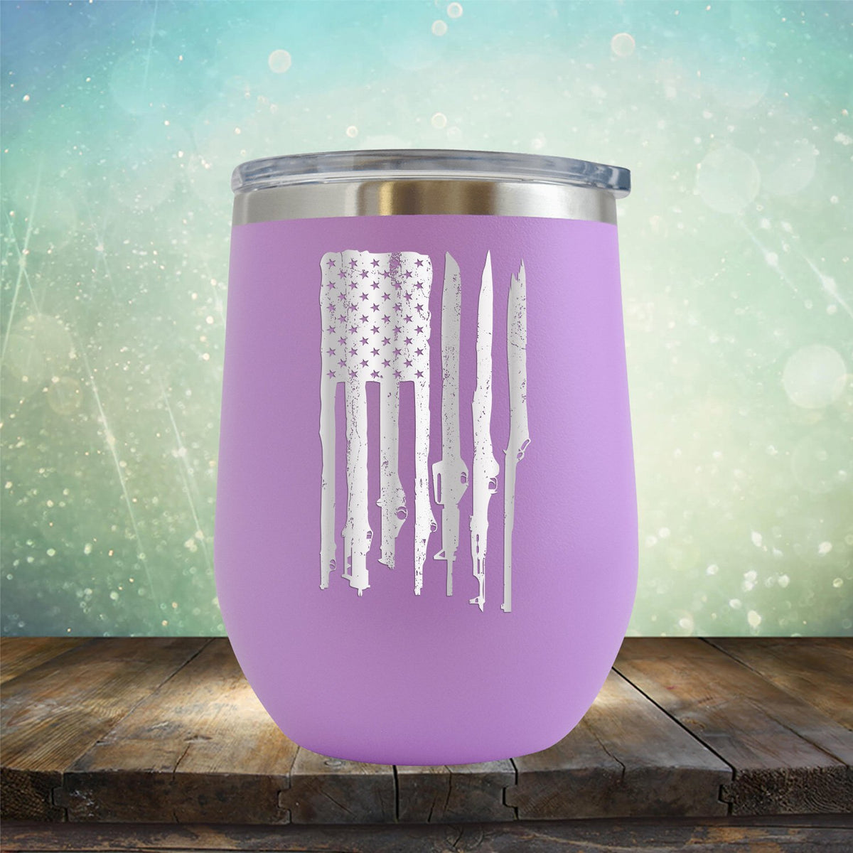 American Flag with Guns - Stemless Wine Cup