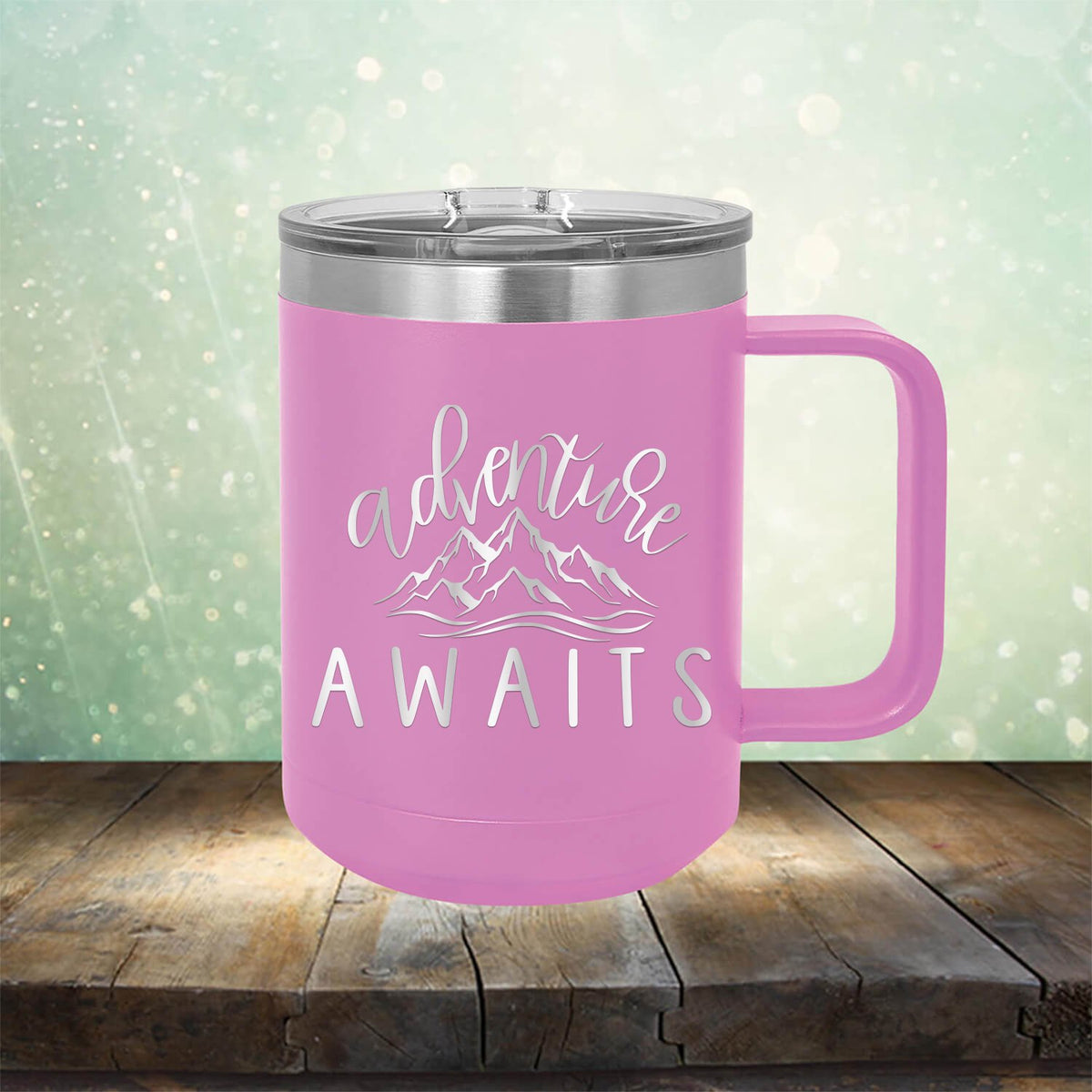 Adventure Awaits with Mountain - Laser Etched Tumbler Mug