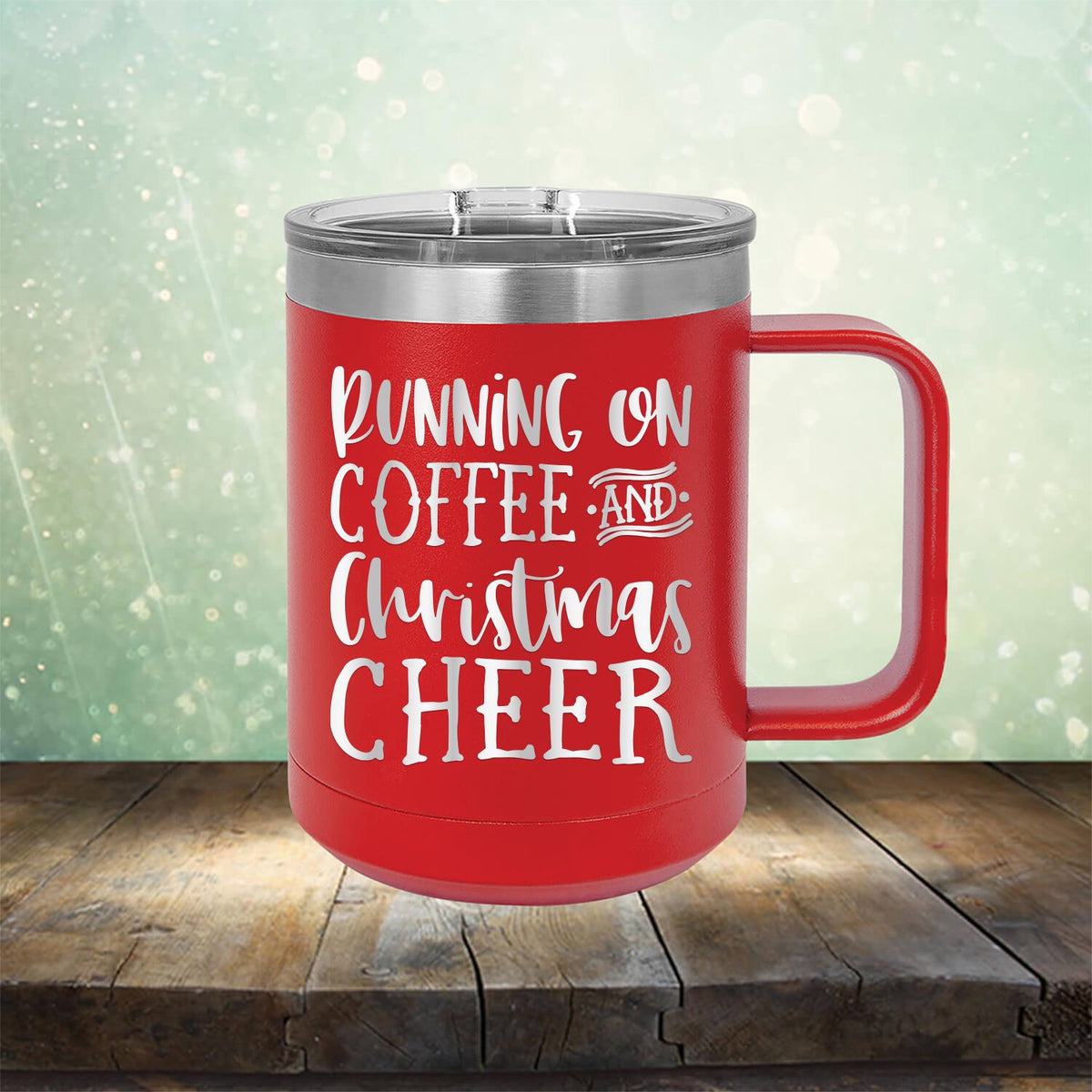 Running on Coffee and Christmas Cheer - Laser Etched Tumbler Mug
