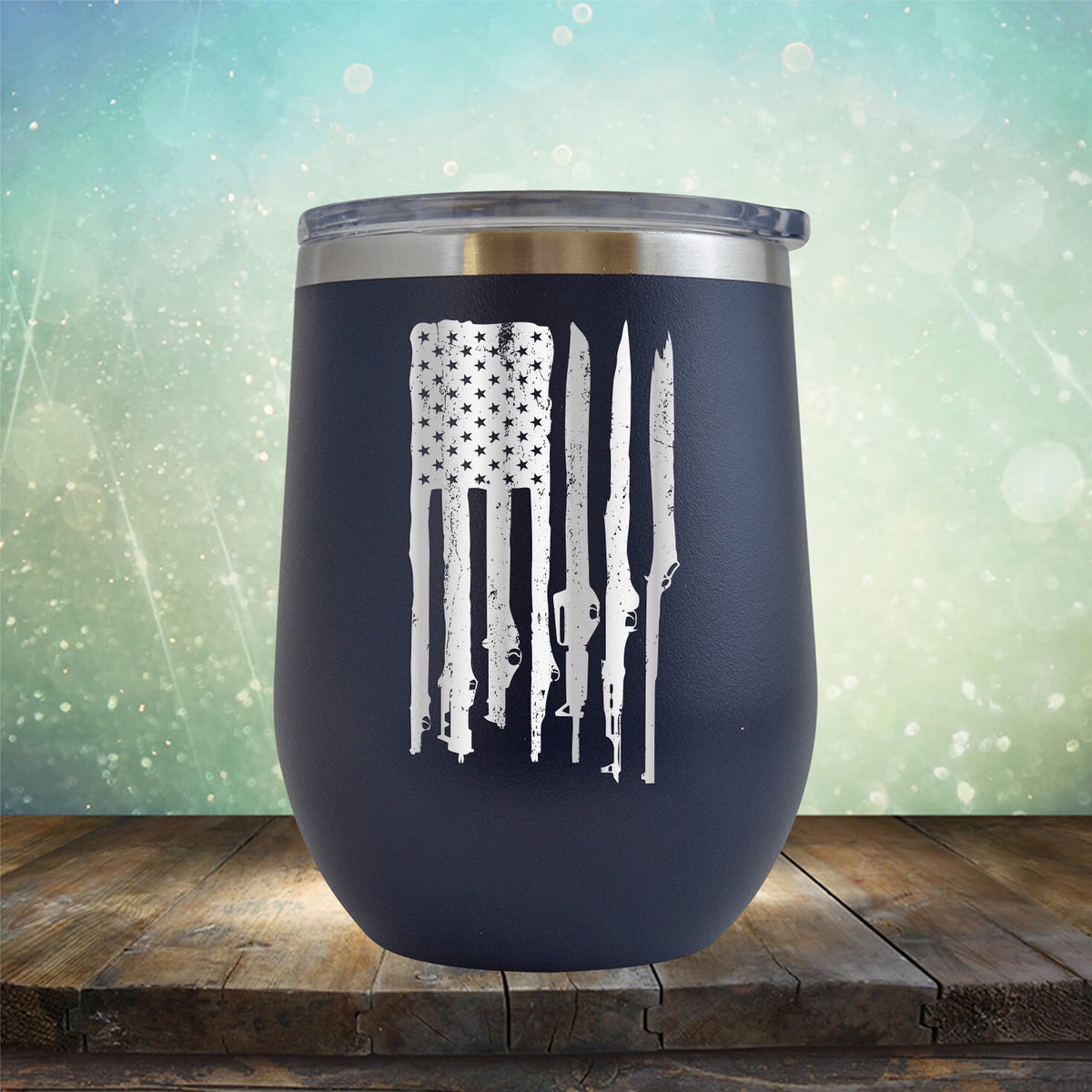 American Flag with Guns - Stemless Wine Cup