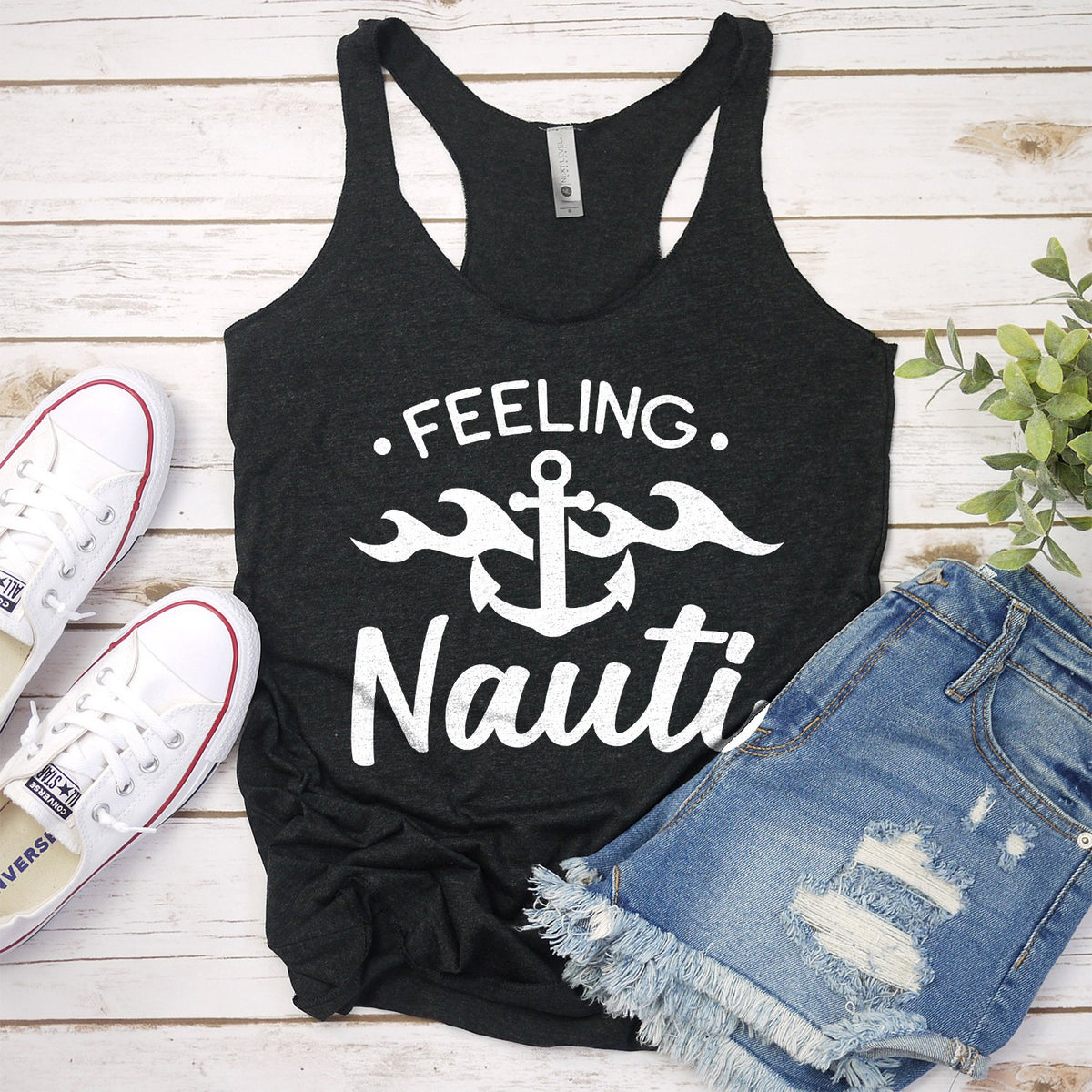 Feeling Nauti with Anchor - Tank Top Racerback