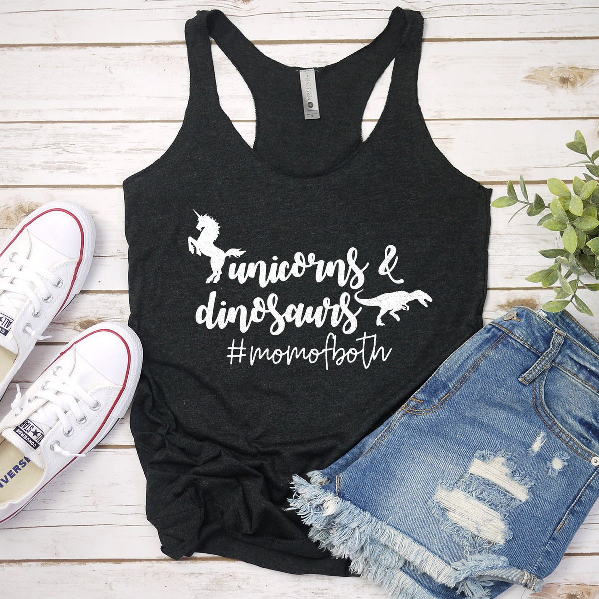 Unicorns &amp; Dinosaurs #MomOfBoth - Tank Top Racerback