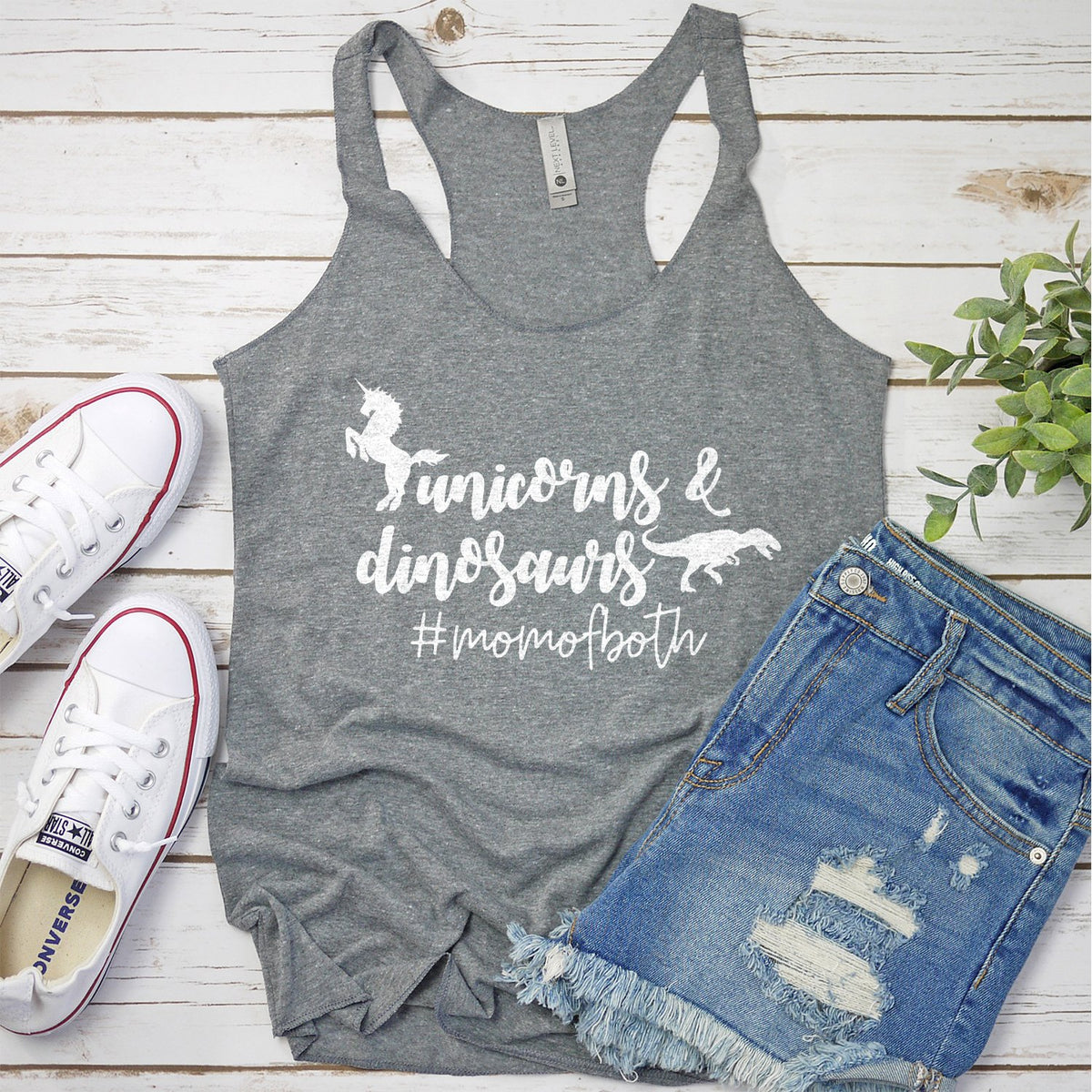 Unicorns &amp; Dinosaurs #MomOfBoth - Tank Top Racerback
