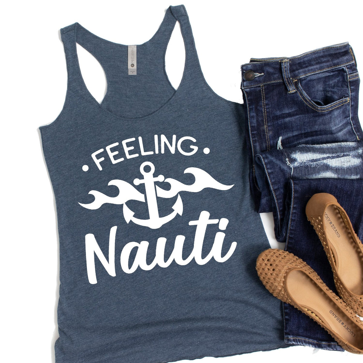 Feeling Nauti with Anchor - Tank Top Racerback