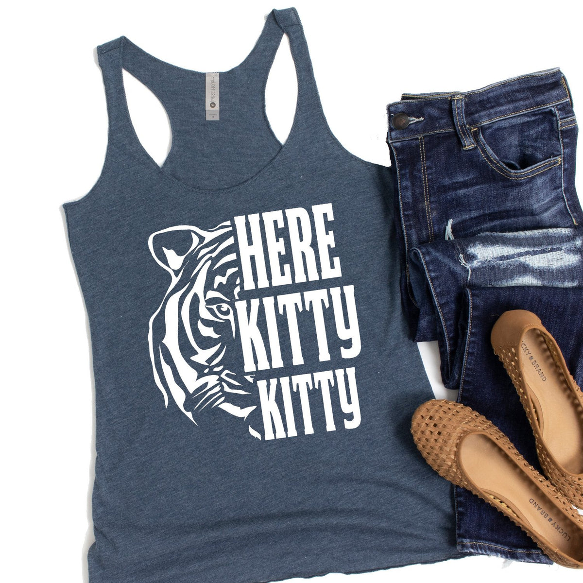 Here Kitty Kitty with Tiger - Tank Top Racerback