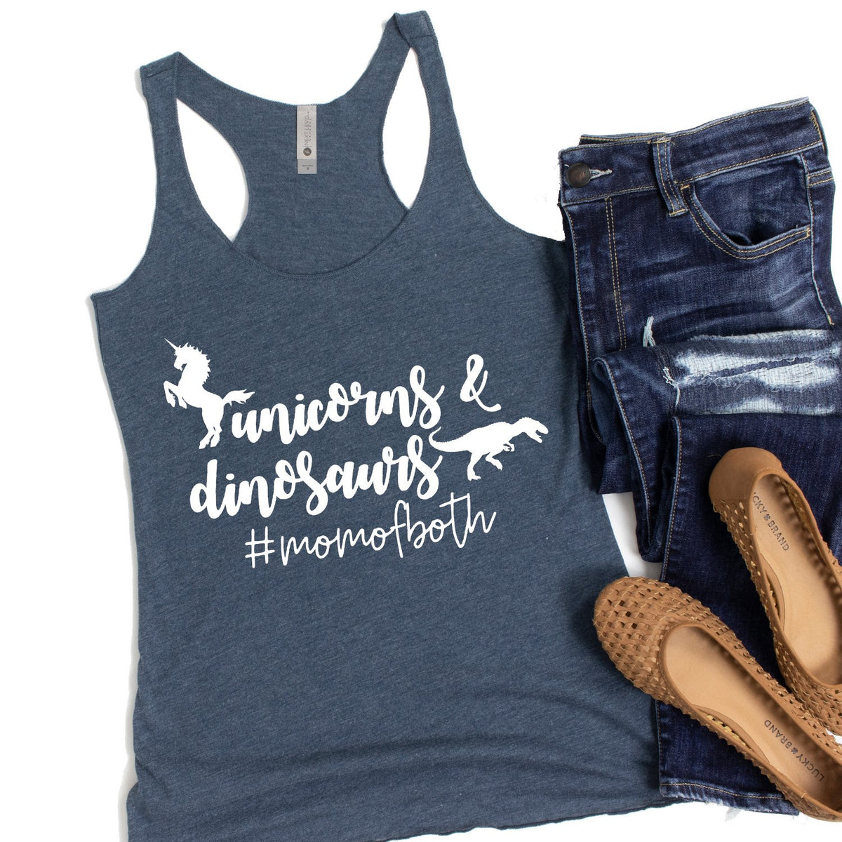 Unicorns &amp; Dinosaurs #MomOfBoth - Tank Top Racerback
