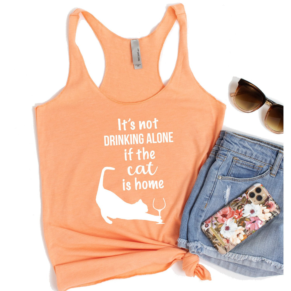 It&#39;s Not Drinking Alone If the Cat is Home - Tank Top Racerback