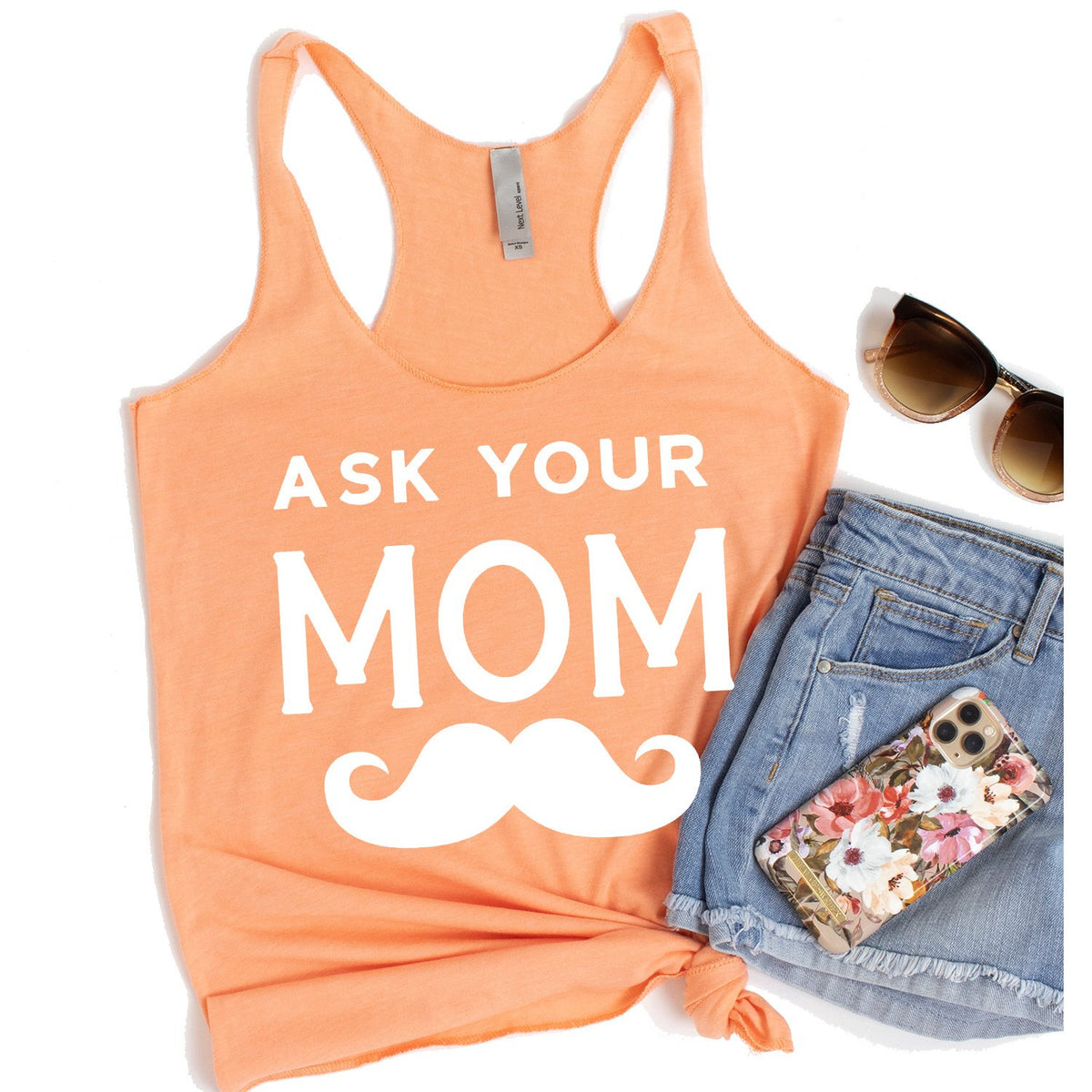 Ask Your Mom with Mustache - Tank Top Racerback