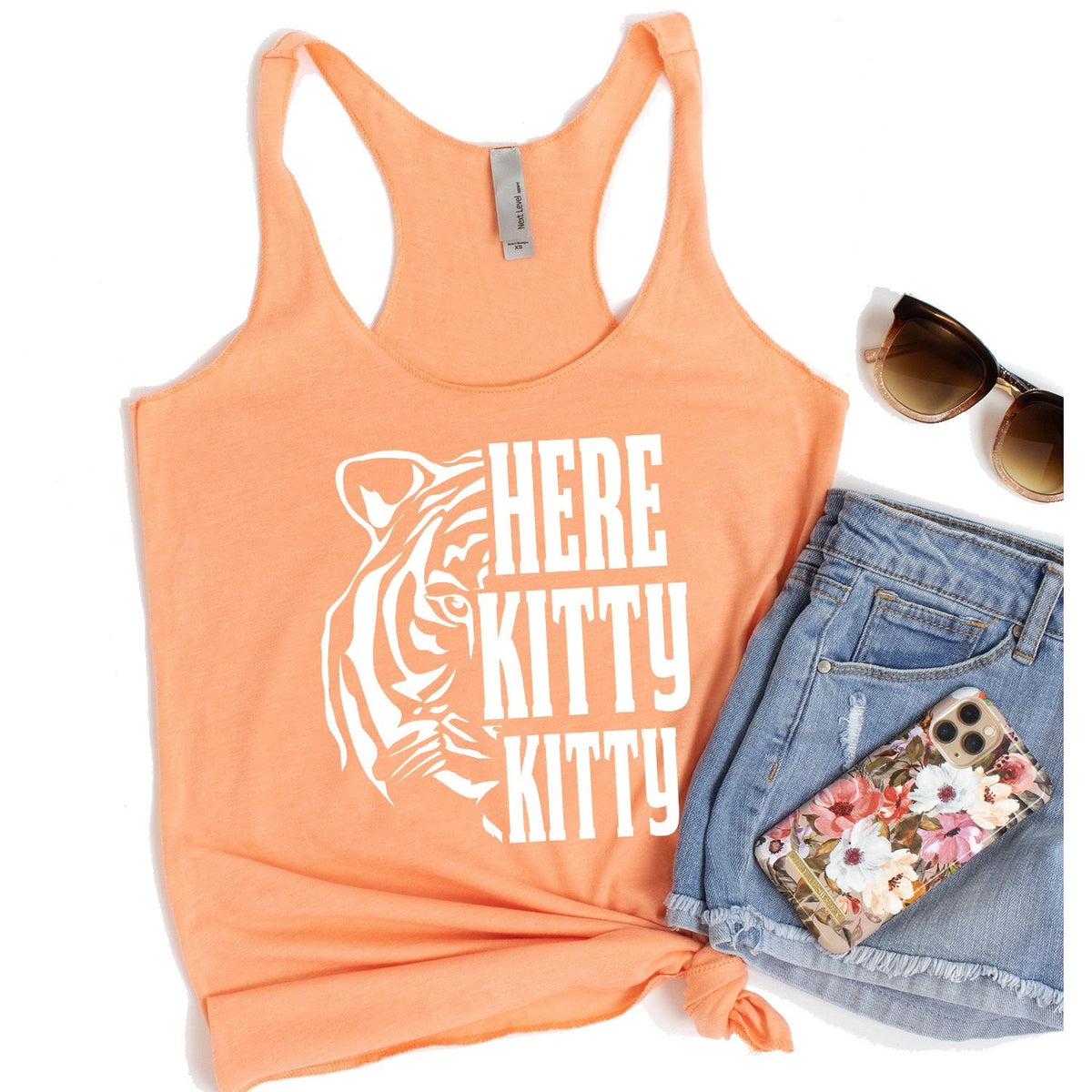 Here Kitty Kitty with Tiger - Tank Top Racerback