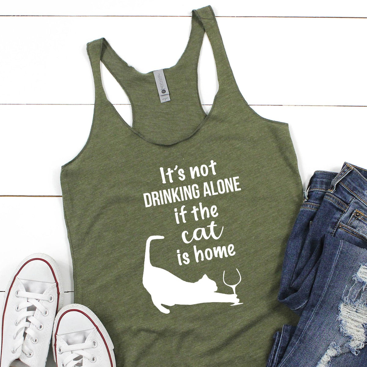 It&#39;s Not Drinking Alone If the Cat is Home - Tank Top Racerback