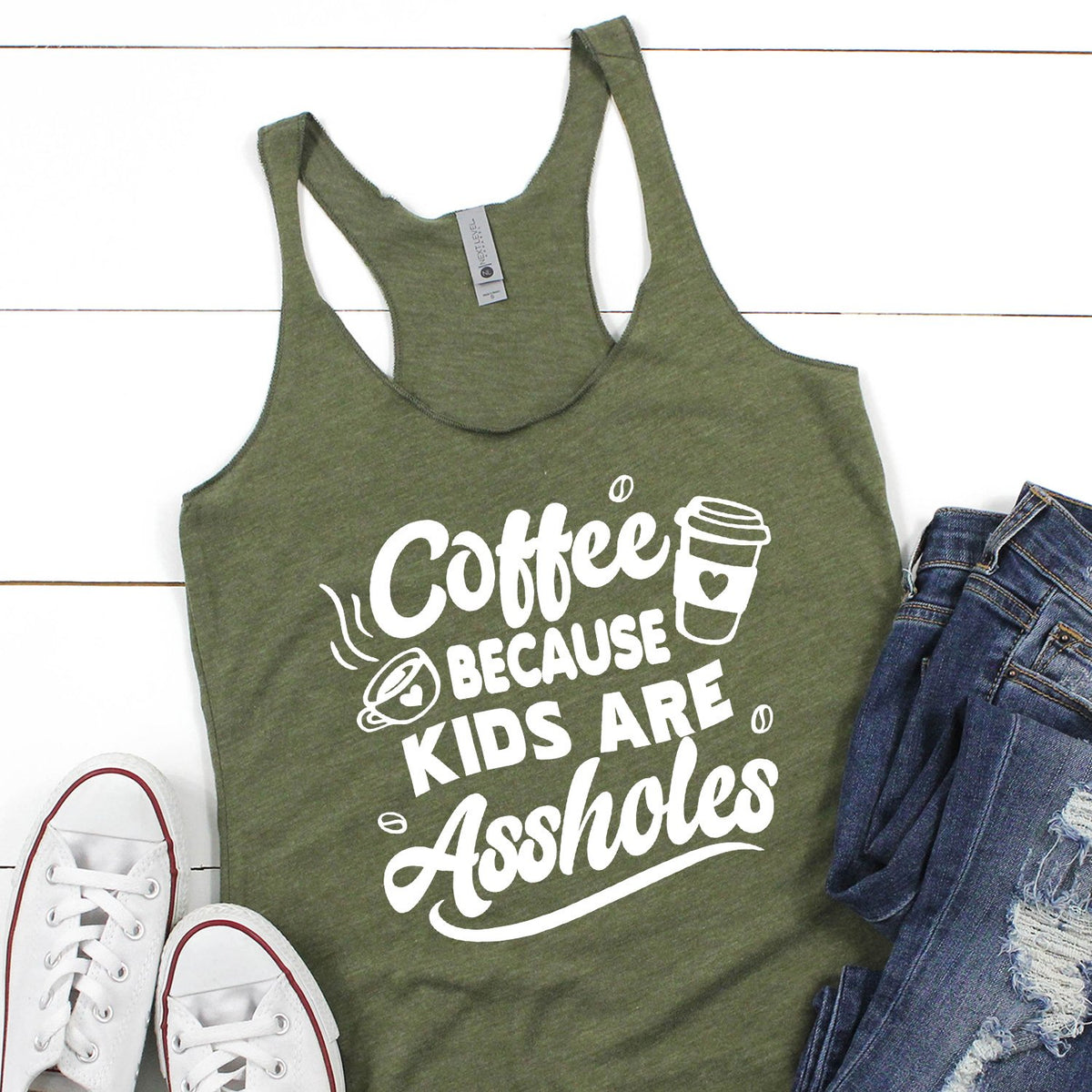 Coffee Because Kids are Assholes - Tank Top Racerback