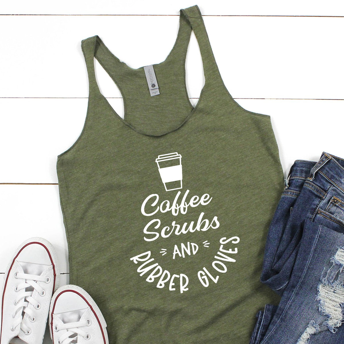 Coffee Scrubs and Rubber Gloves - Tank Top Racerback