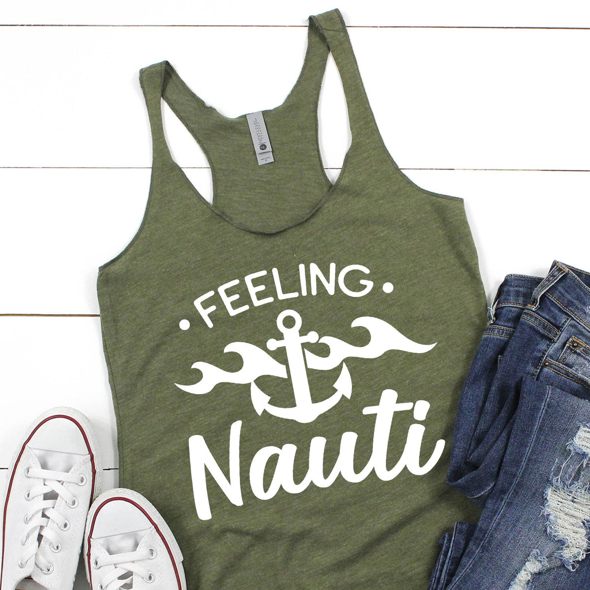 Feeling Nauti with Anchor - Tank Top Racerback