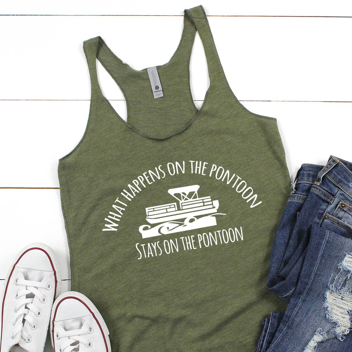 What Happens on the Pontoon Stays on the Pontoon - Tank Top Racerback
