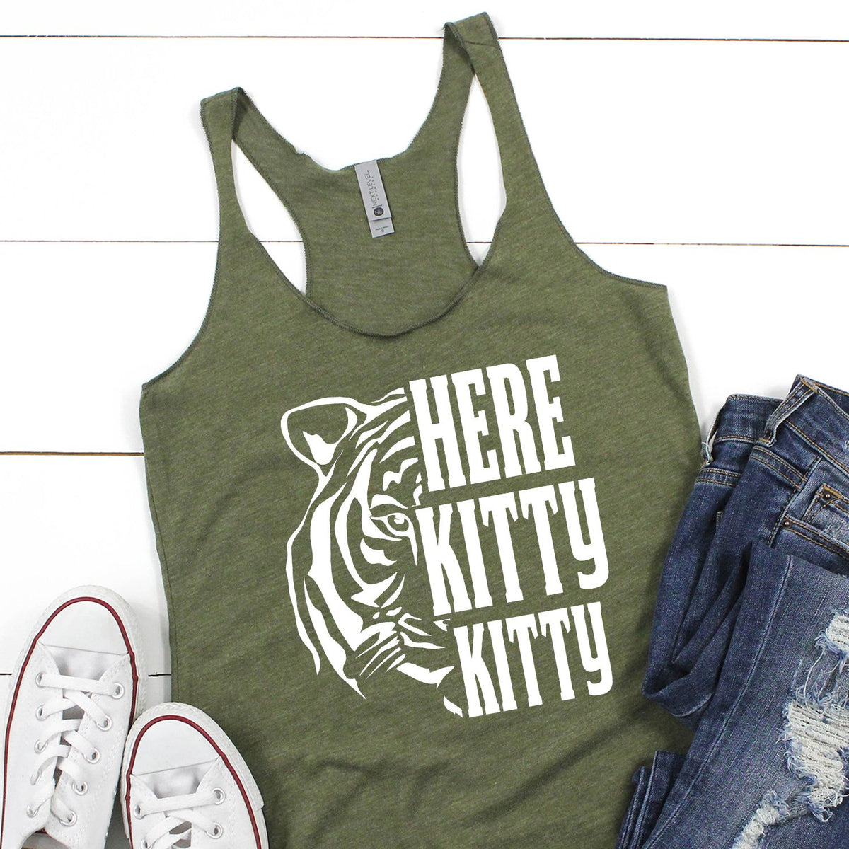 Here Kitty Kitty with Tiger - Tank Top Racerback